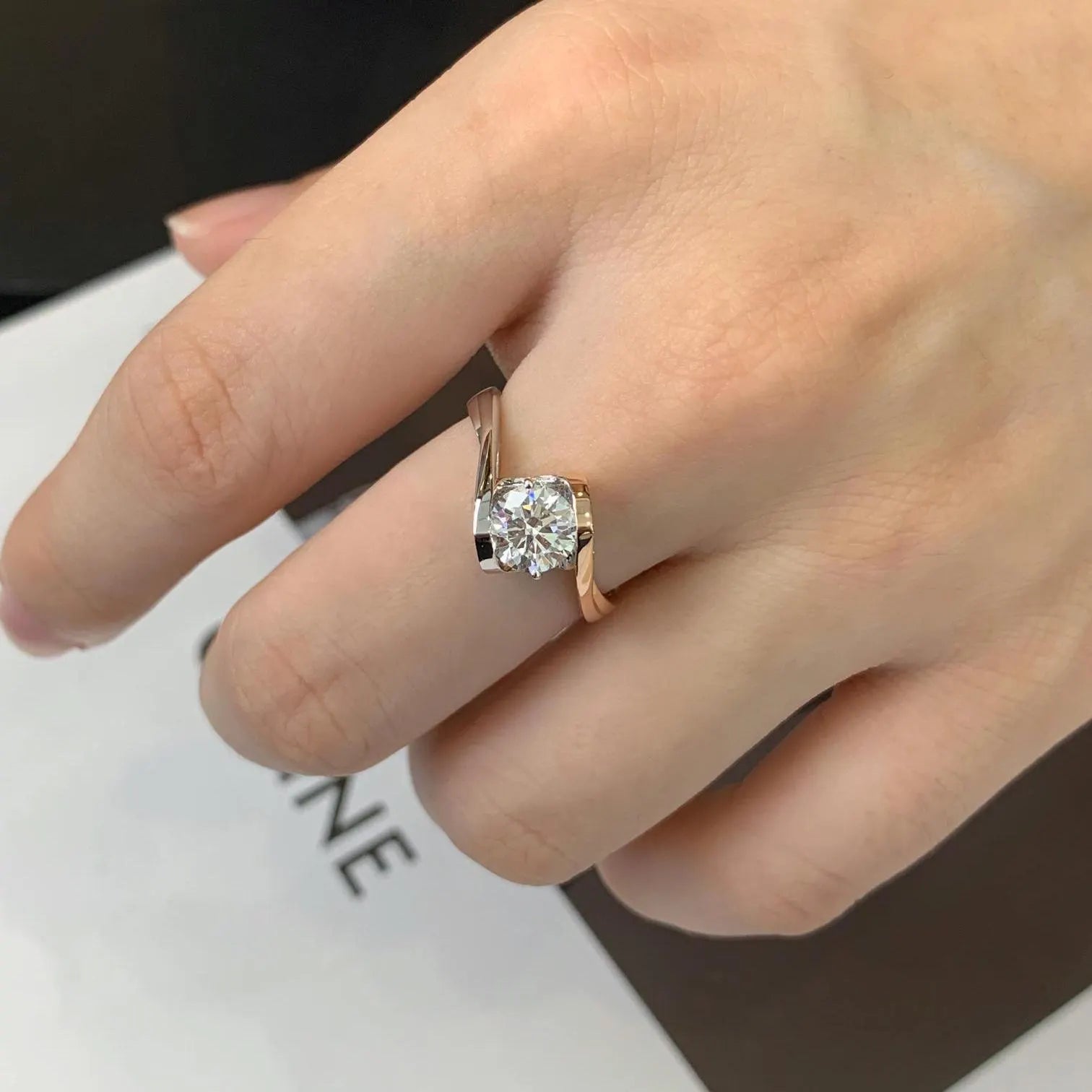 1.60tcw Round Lab Diamond Engagement Ring | Bypass Band | Two-Tone Gold | IGI Certified