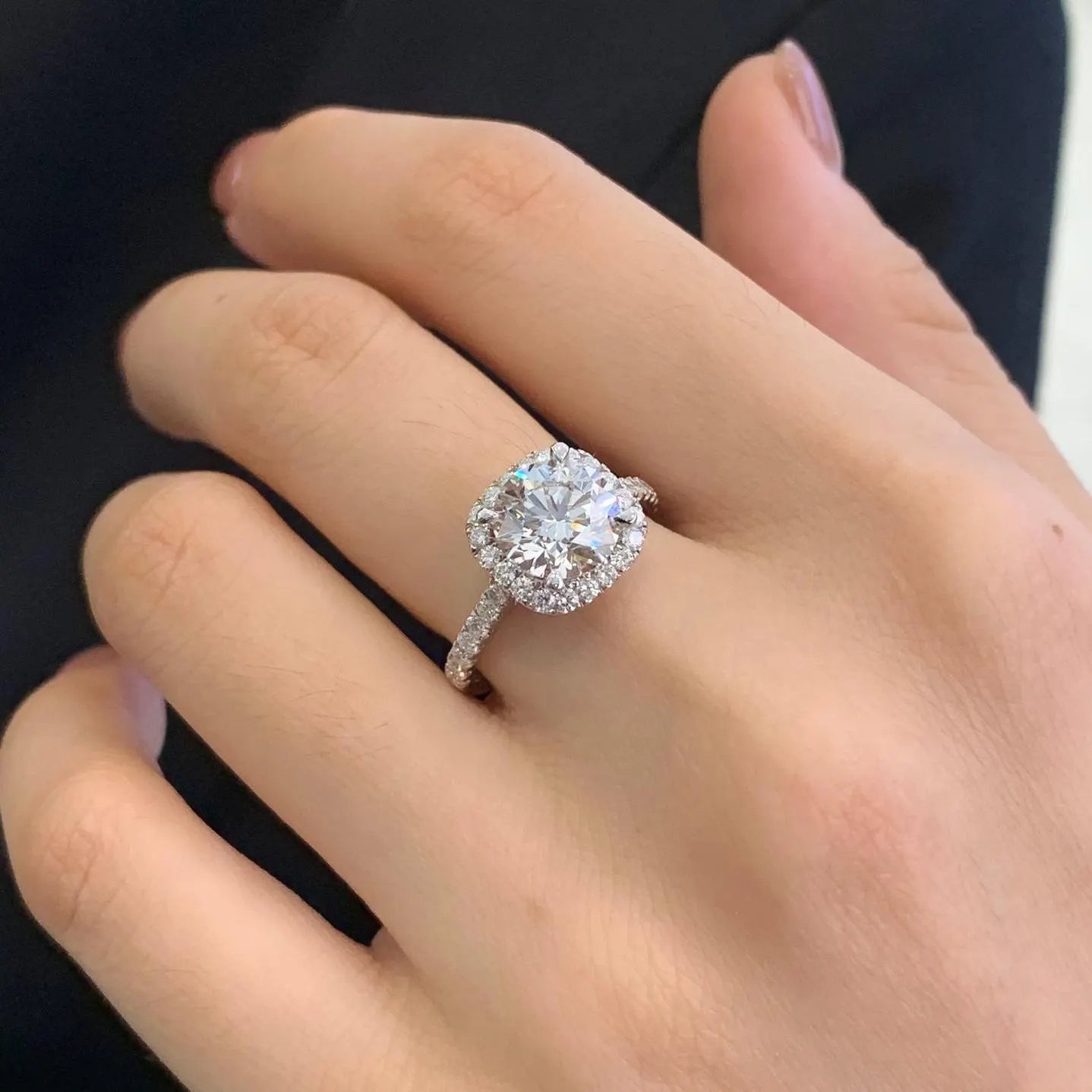 Round 2.80tcw Lab Grown Diamond Halo Cathedral Shank Engagement Ring, D-E-F Color, VVS-VS Clarity - IGI Certified