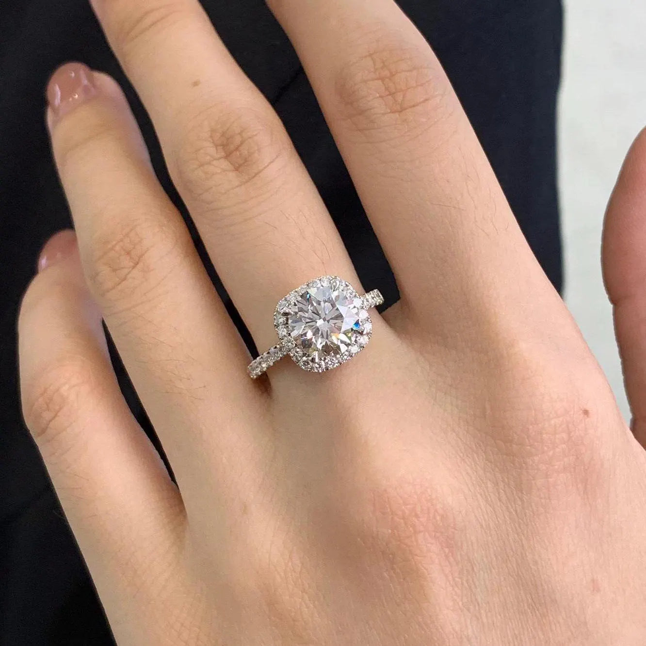 Round 2.80tcw Lab Grown Diamond Halo Cathedral Shank Engagement Ring, D-E-F Color, VVS-VS Clarity - IGI Certified