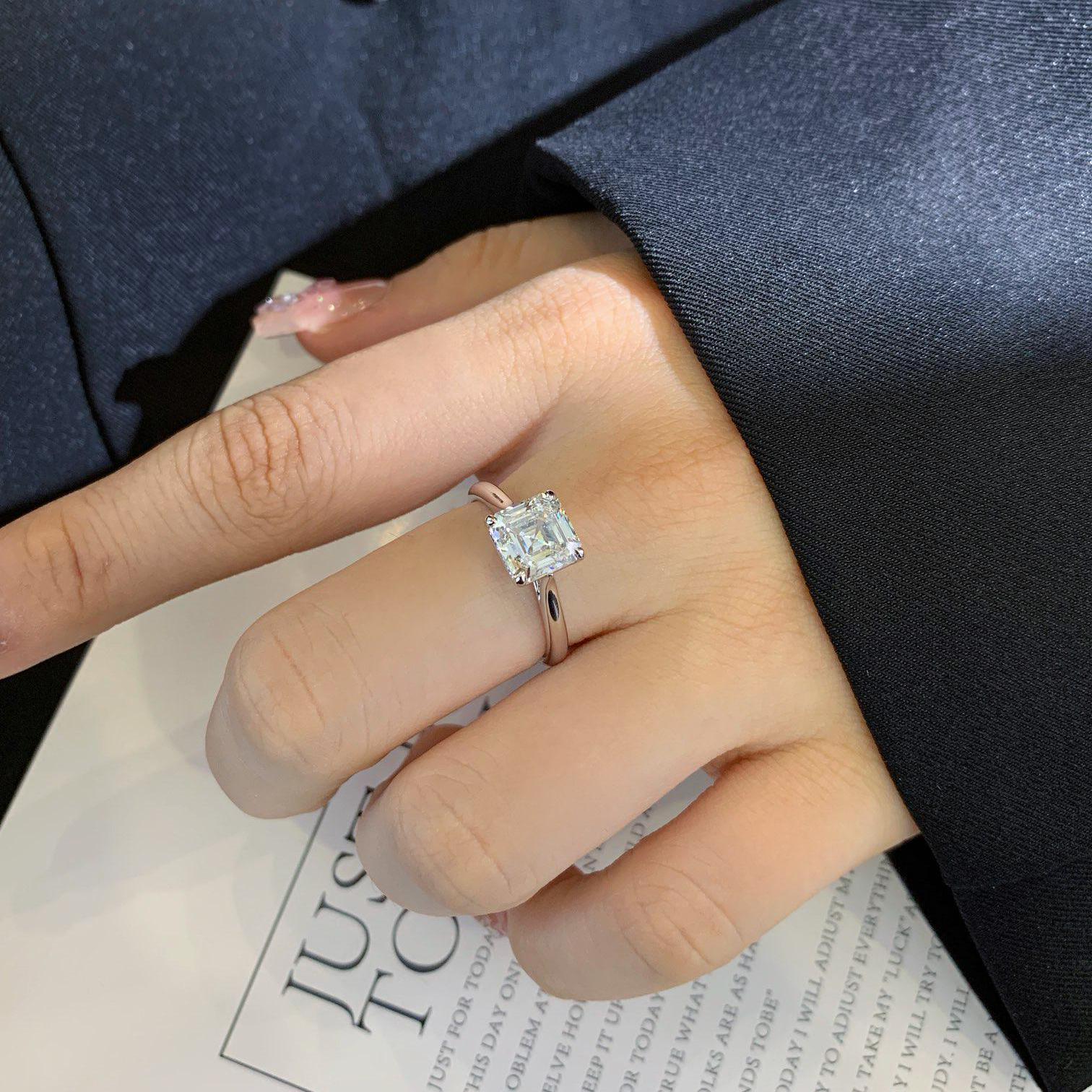 Asscher 2.20tcw Lab Grown Diamond Solitaire Cathedral Shank Engagement Ring, D-E-F Color, VVS-VS Clarity - IGI Certified