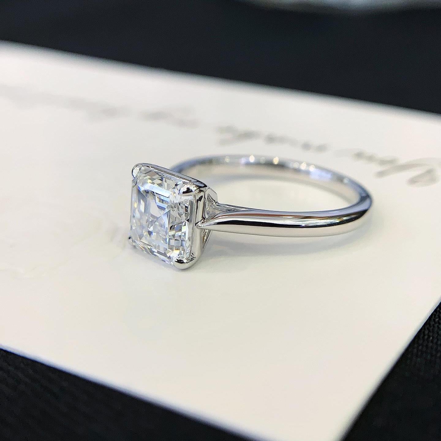 Asscher 2.20tcw Lab Grown Diamond Solitaire Cathedral Shank Engagement Ring, D-E-F Color, VVS-VS Clarity - IGI Certified