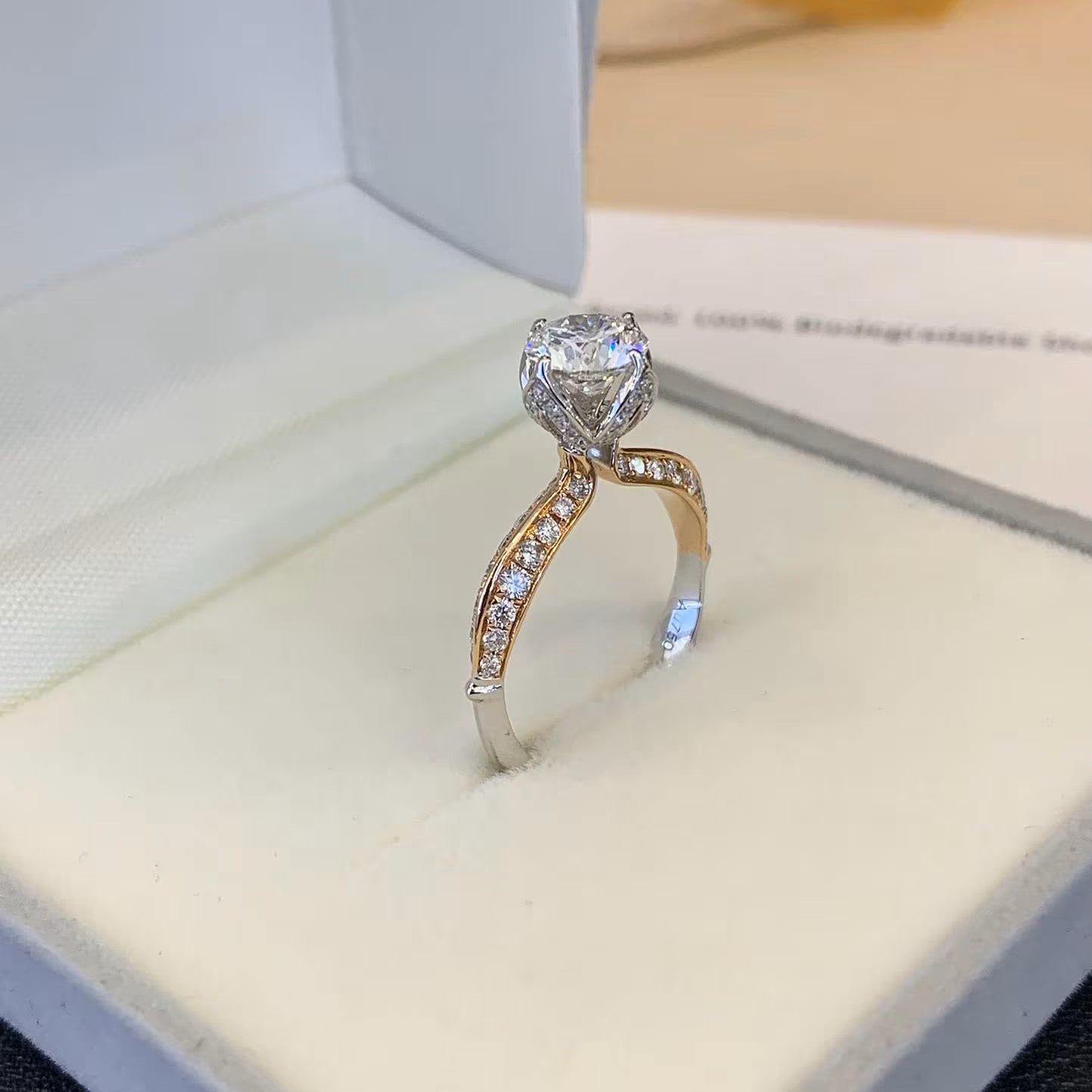 1.50tcw Round Lab Diamond Ring | Unique 4-Prong Engagement | IGI Certified | Two-Tone Gold