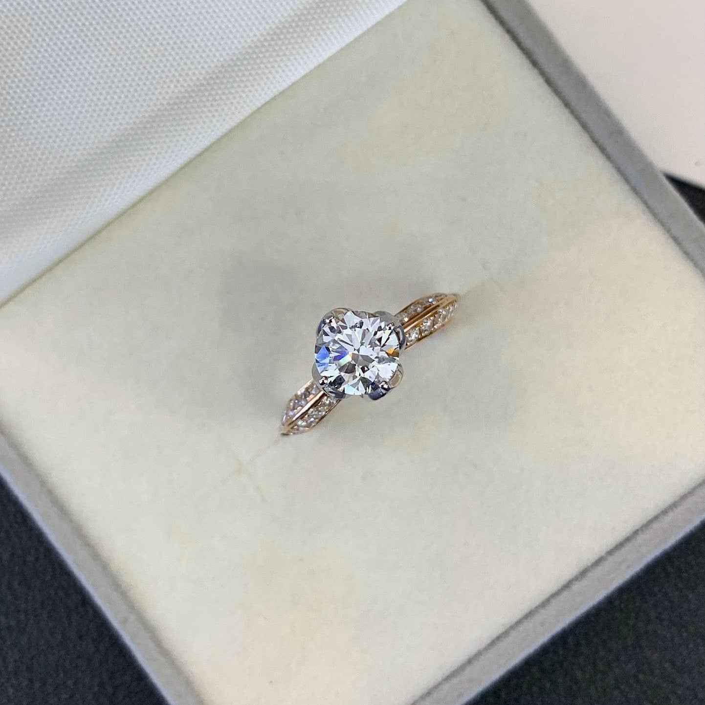 1.50tcw Round Lab Diamond Ring | Unique 4-Prong Engagement | IGI Certified | Two-Tone Gold
