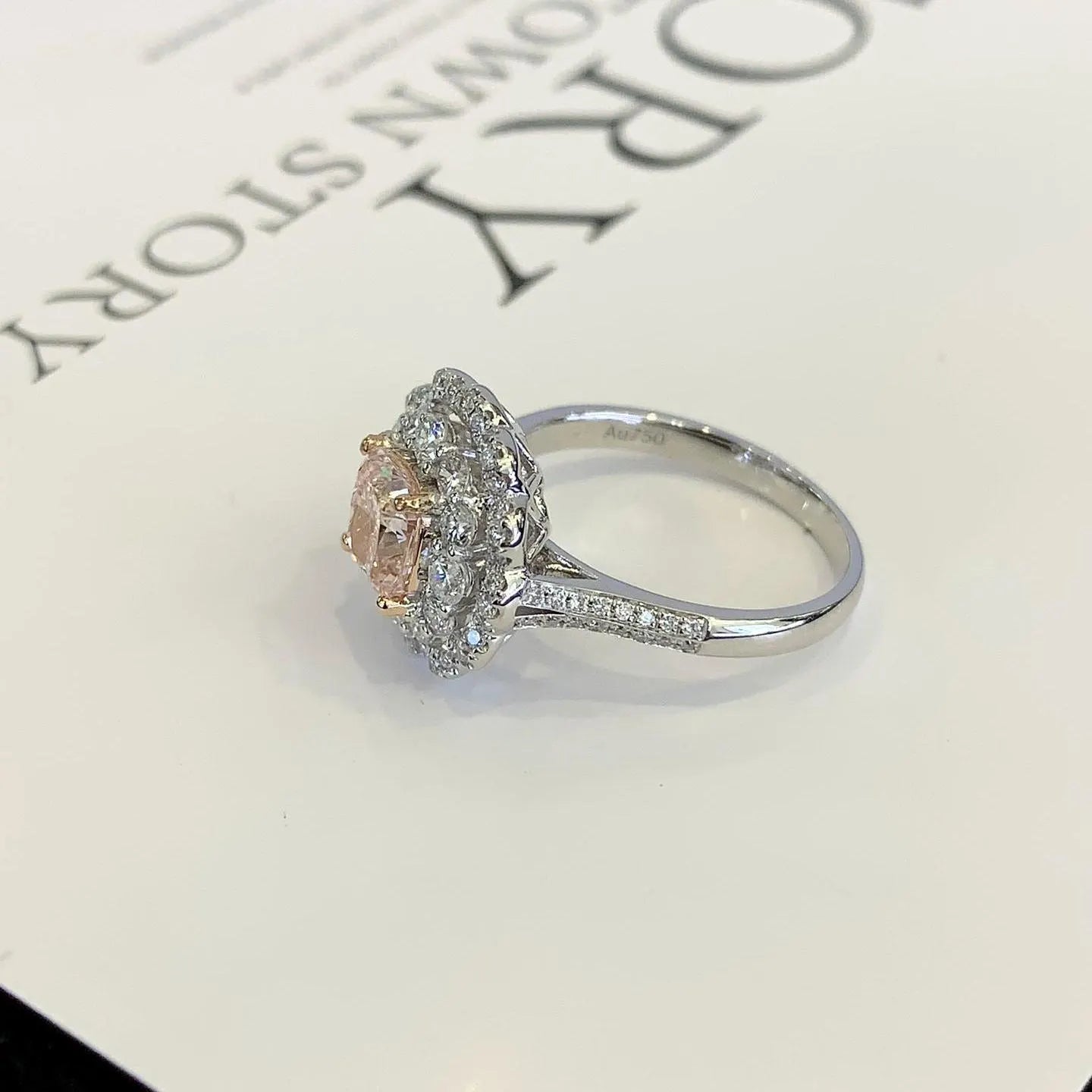 Fancy Pink Cushion 3.50tcw Lab Diamond Double Halo Ring | IGI Certified VVS–VS Clarity