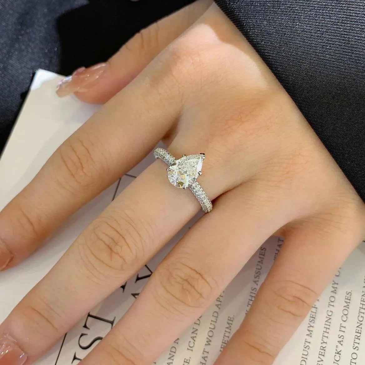 Pear 2.80tcw Lab Grown Diamond 5 Prong Solitaire Pave Engagement Ring, D-E-F Color, VVS-VS Clarity - IGI Certified