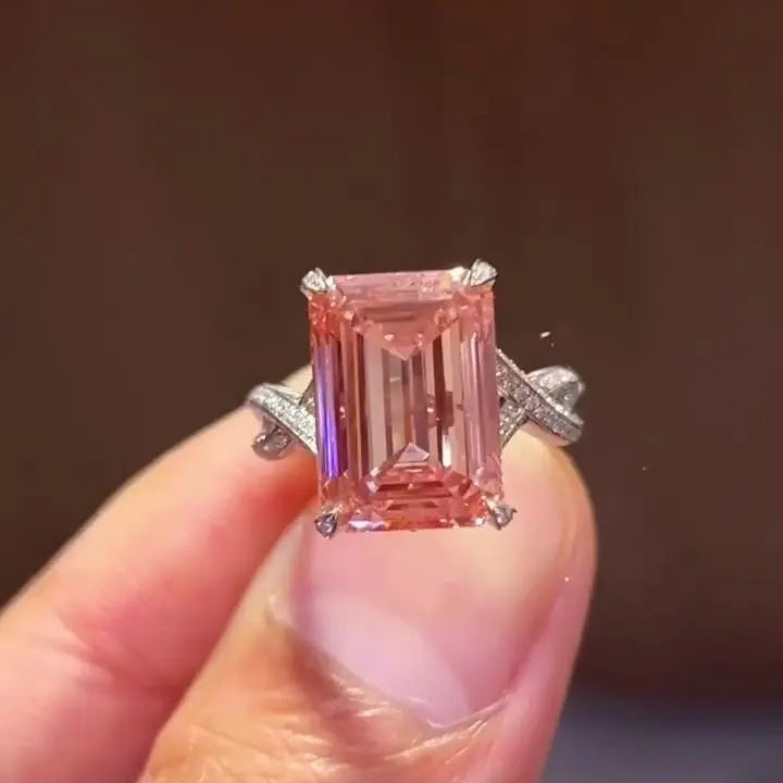 Fancy Pink 5ct Emerald Lab Diamond Ring | 0.50ct Side Stones | IGI Certified | 5.50tcw Engagement