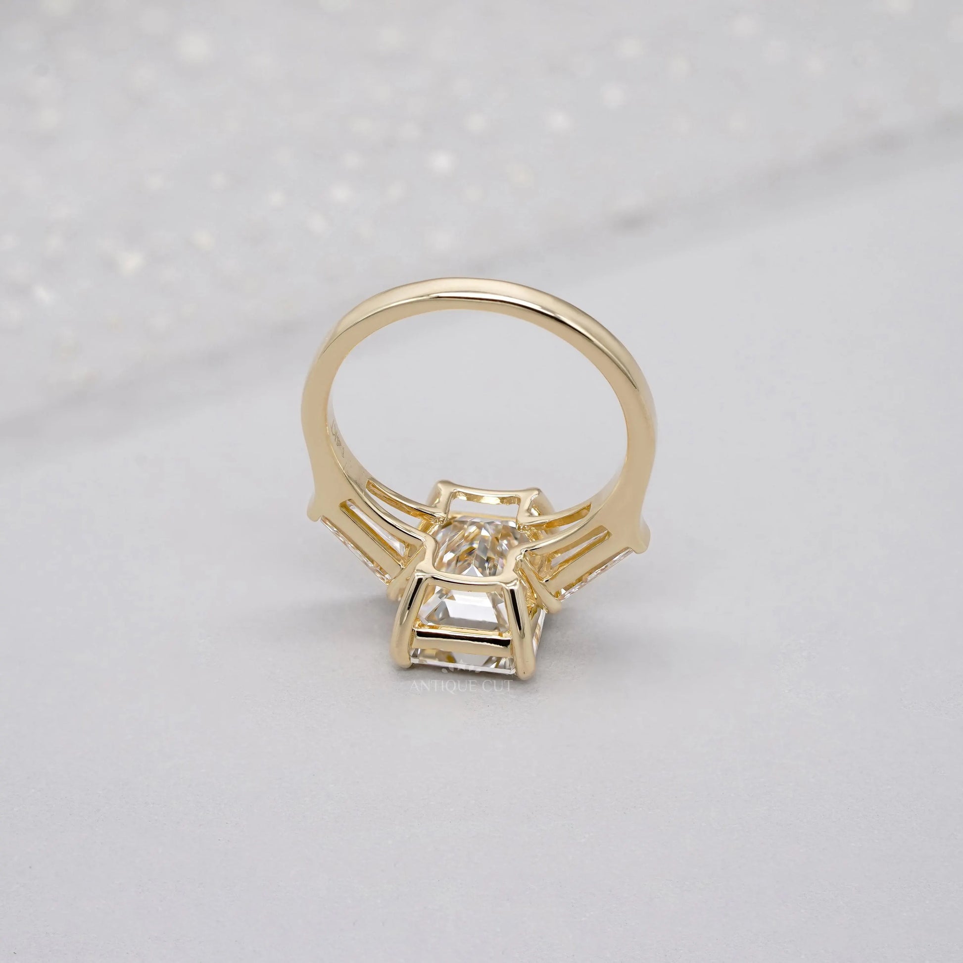 Emerald 5.60tcw Lab Diamond Three Stone Engagement Ring | Tap Baguette Side | IGI Certified