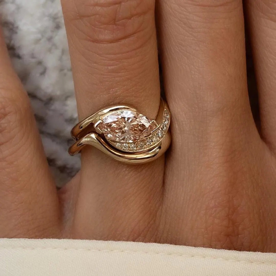 1.60tcw Fancy Pink Marquise Lab Grown Diamond Pavé Ring |  Rapture Engagement Ring