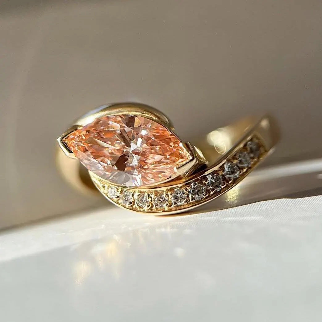 1.60tcw Fancy Pink Marquise Lab Grown Diamond Pavé Ring |  Rapture Engagement Ring