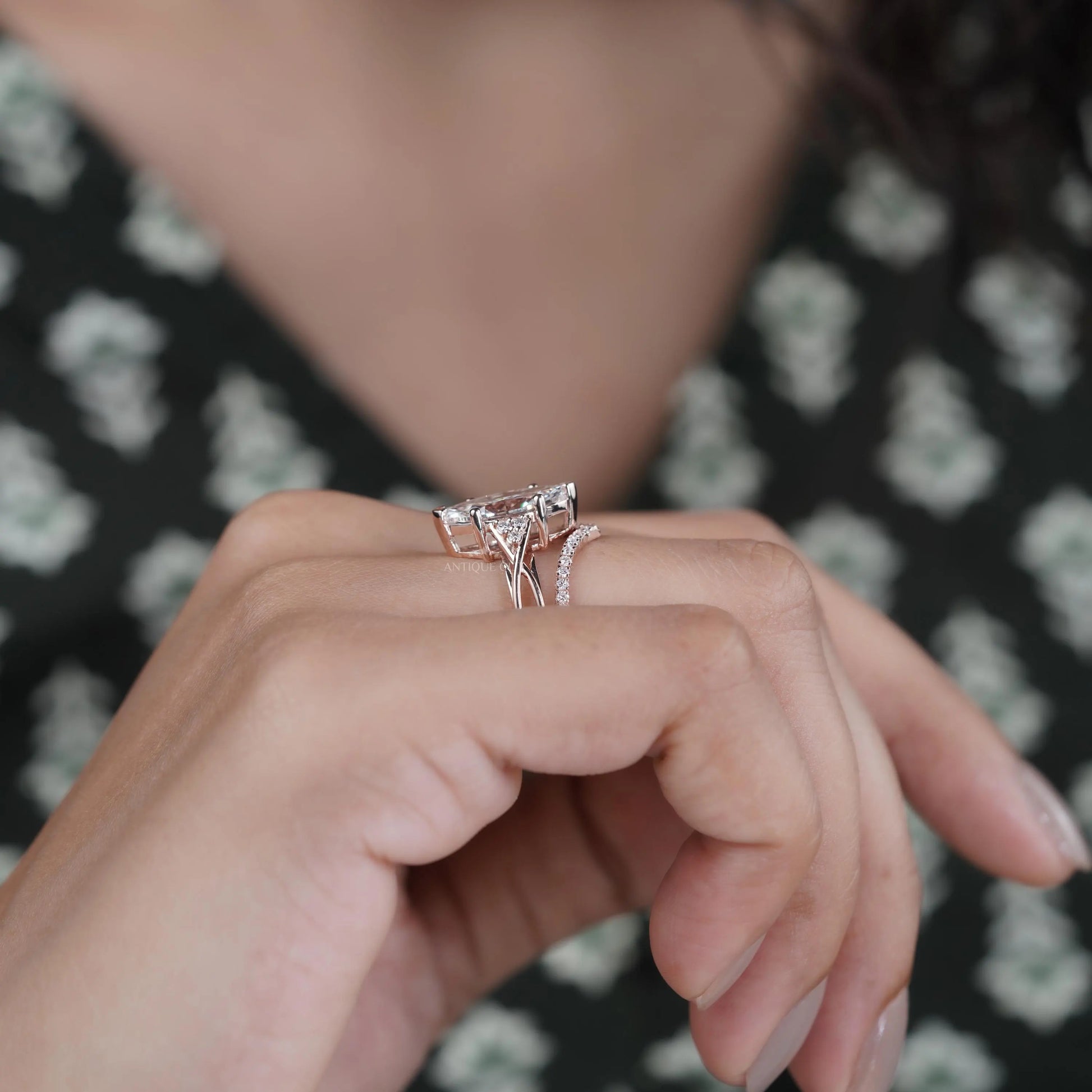 Marquise Cut 3.30tcw Lab Grown Diamond With Band | Rose Gold Split Shank Design | IGI Certified