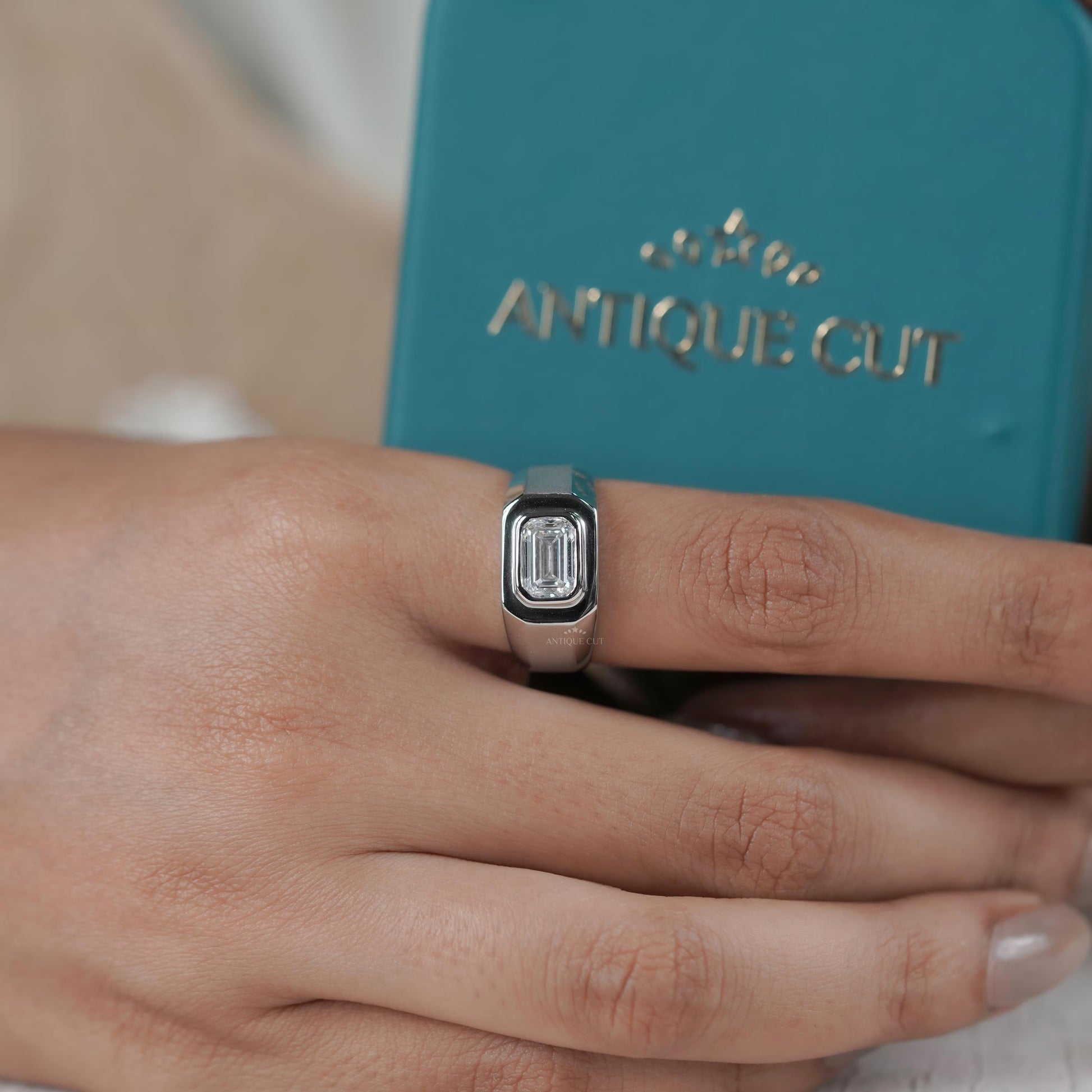 Men’s Emerald Cut 2.00ct East West Lab Grown Diamond Ring | Bezel Set Band | IGI Certified