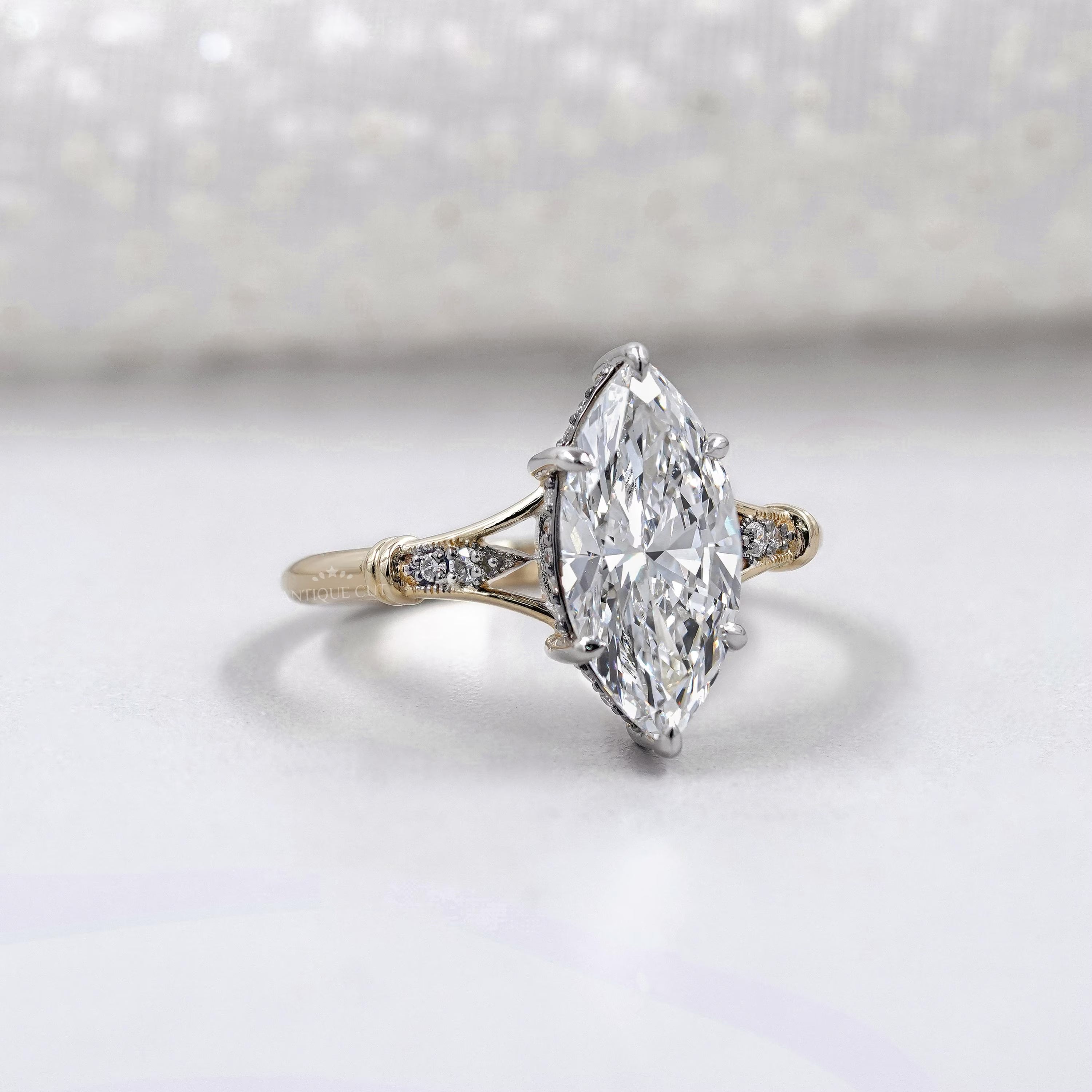 IGI certified marquise diamond split shank ring