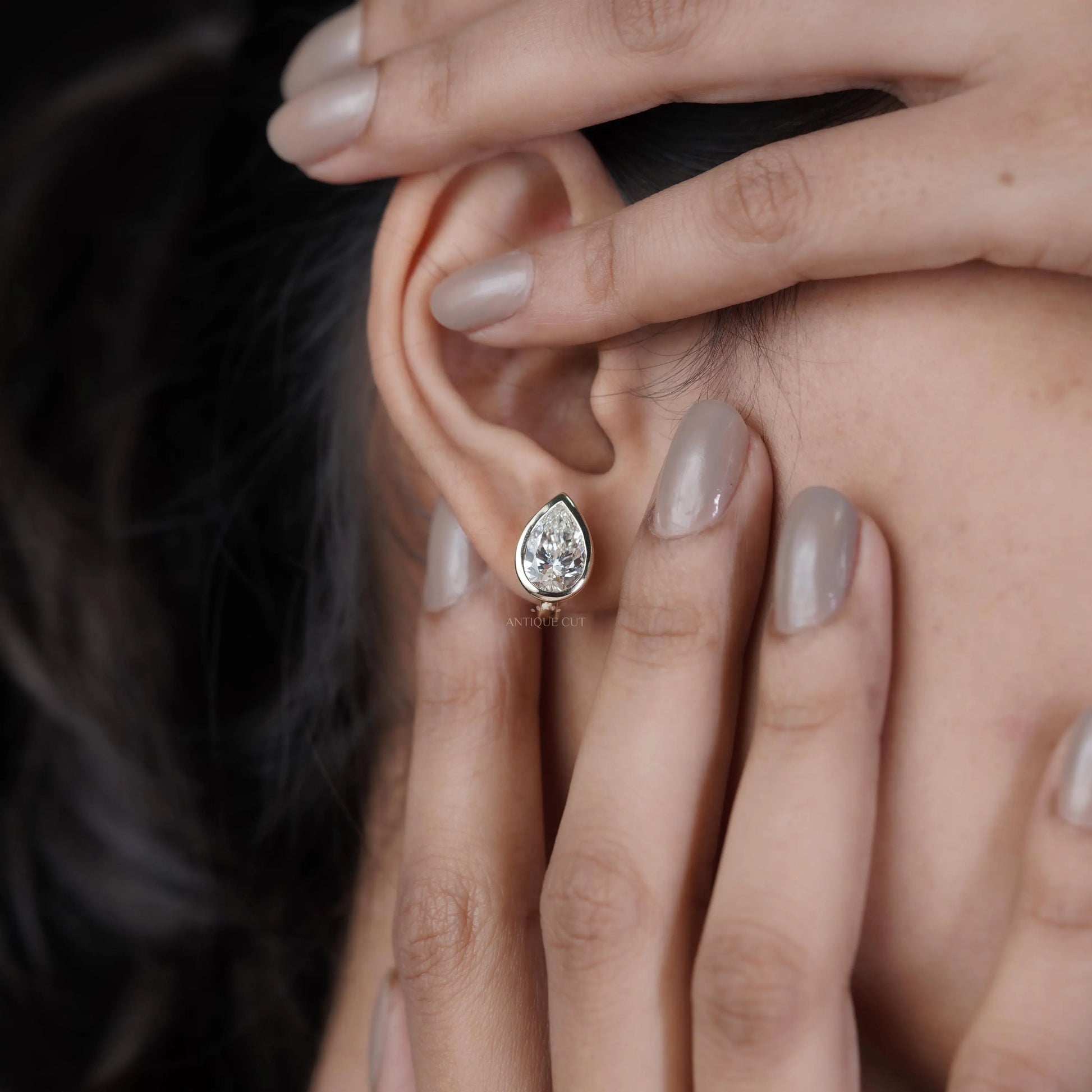 Pear Cut 4.00tcw Lab Grown Diamond Hoop Earrings | Bezel Set | IGI Certified