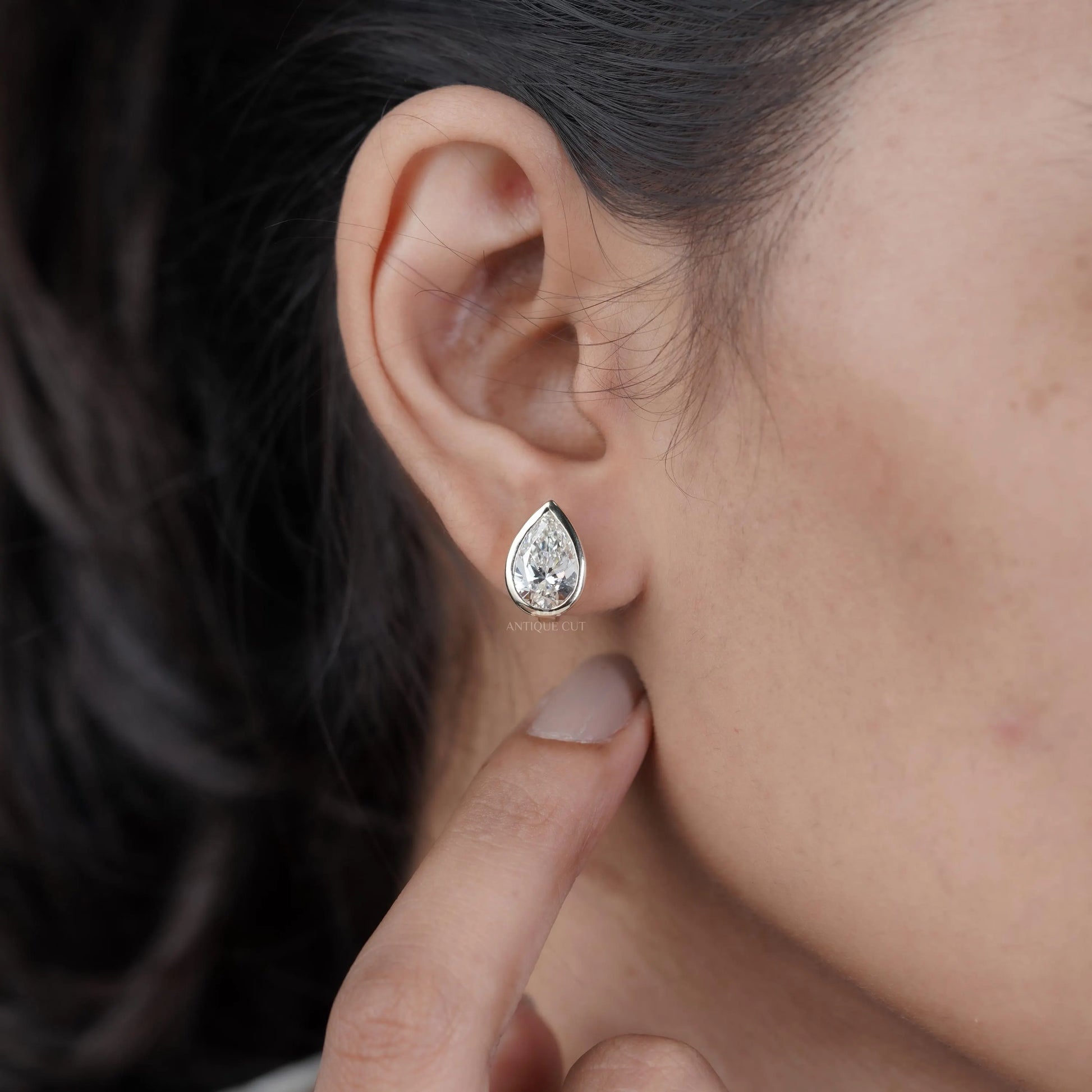 Pear Cut 4.00tcw Lab Grown Diamond Hoop Earrings | Bezel Set | IGI Certified