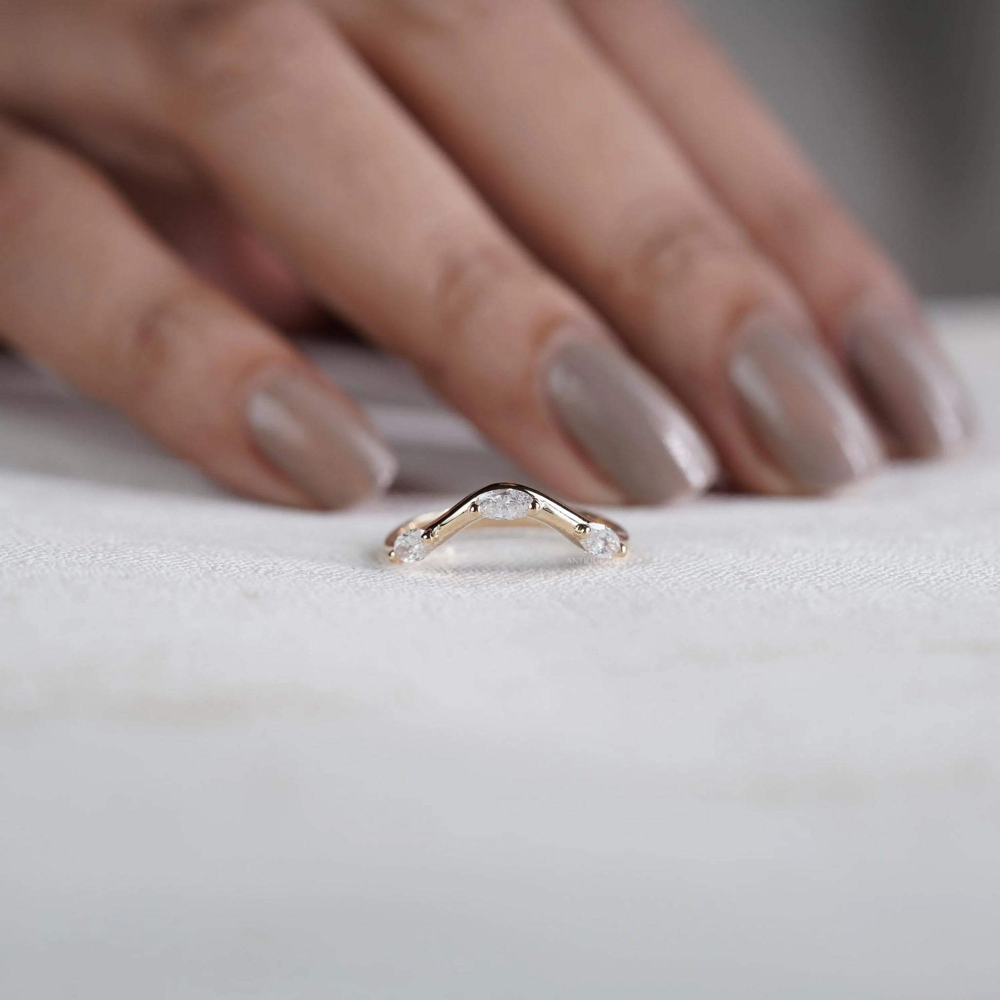 Marquise 0.33tcw Lab Grown Diamond Curved Wedding Band | Chevron Contour Ring | EF Color | VS Clarity