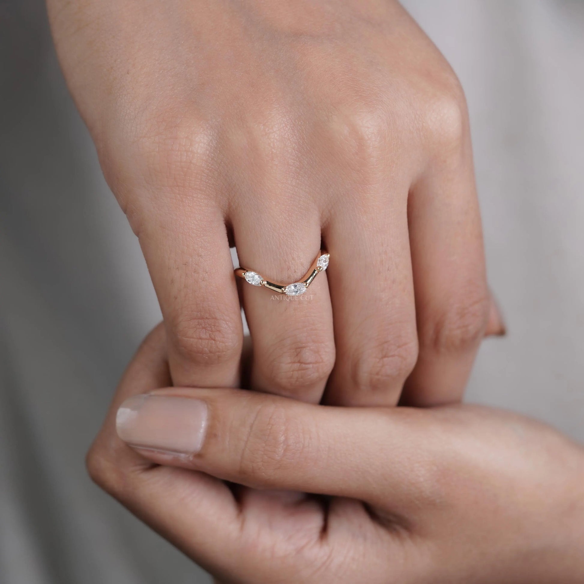 Marquise 0.33tcw Lab Grown Diamond Curved Wedding Band | Chevron Contour Ring | EF Color | VS Clarity