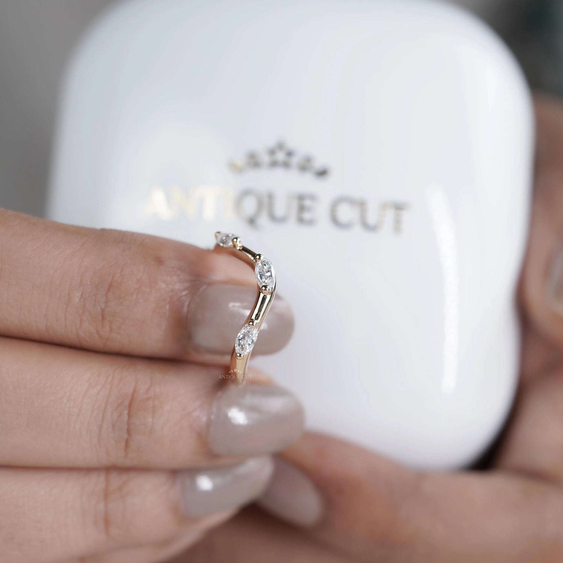 Marquise 0.33tcw Lab Grown Diamond Curved Wedding Band | Chevron Contour Ring | EF Color | VS Clarity