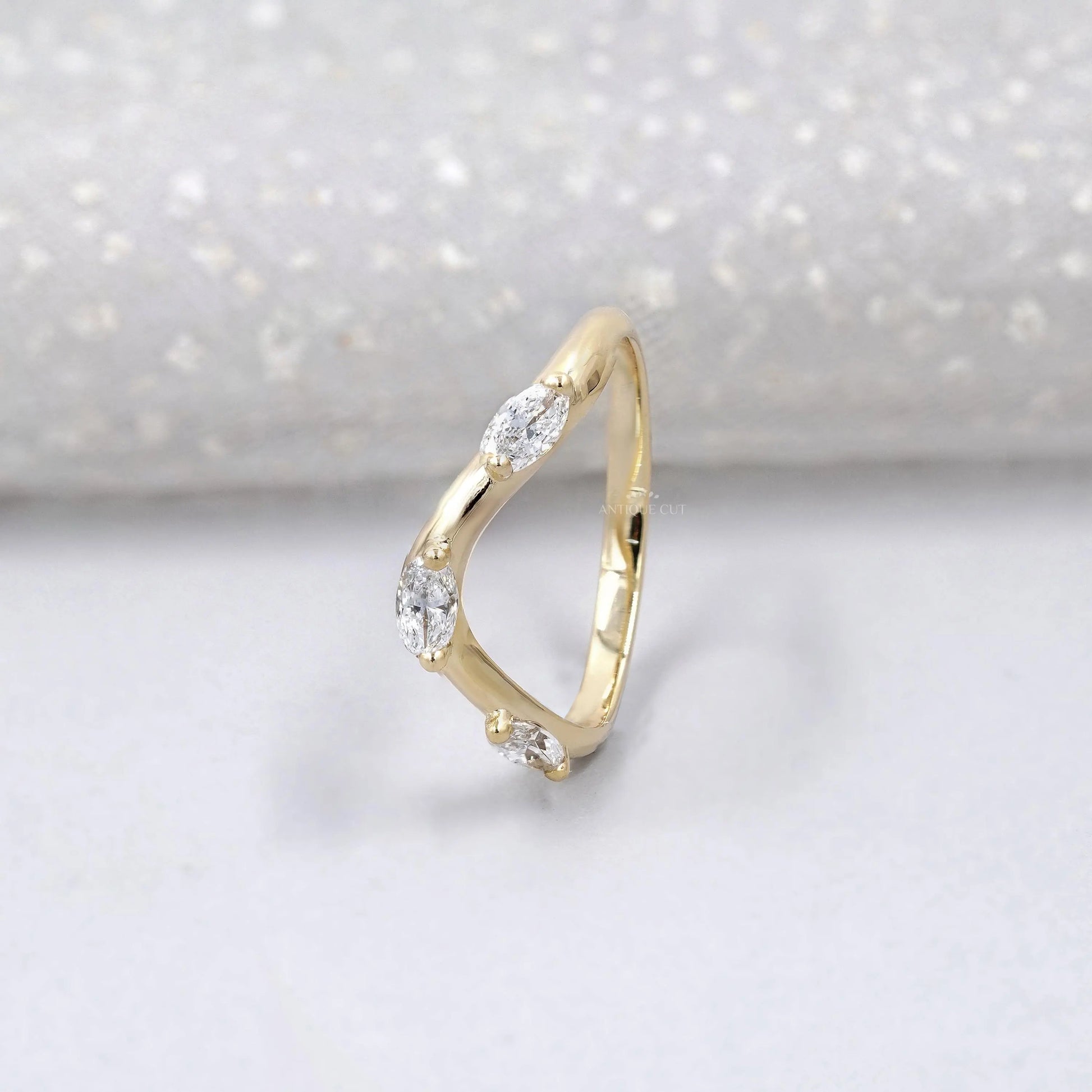 Marquise 0.33tcw Lab Grown Diamond Curved Wedding Band | Chevron Contour Ring | EF Color | VS Clarity