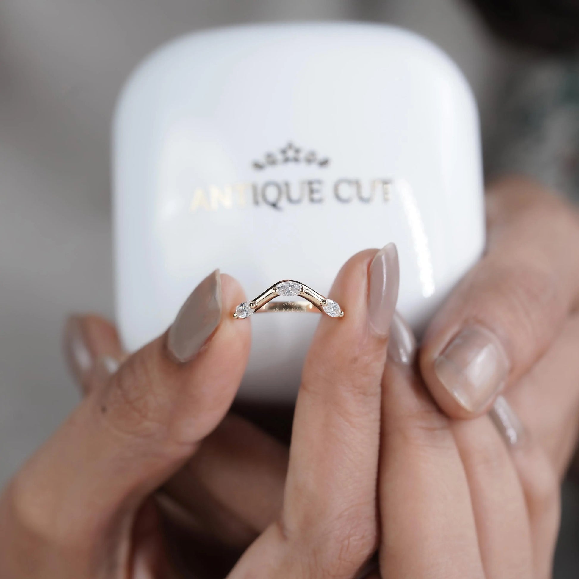 Marquise 0.33tcw Lab Grown Diamond Curved Wedding Band | Chevron Contour Ring | EF Color | VS Clarity