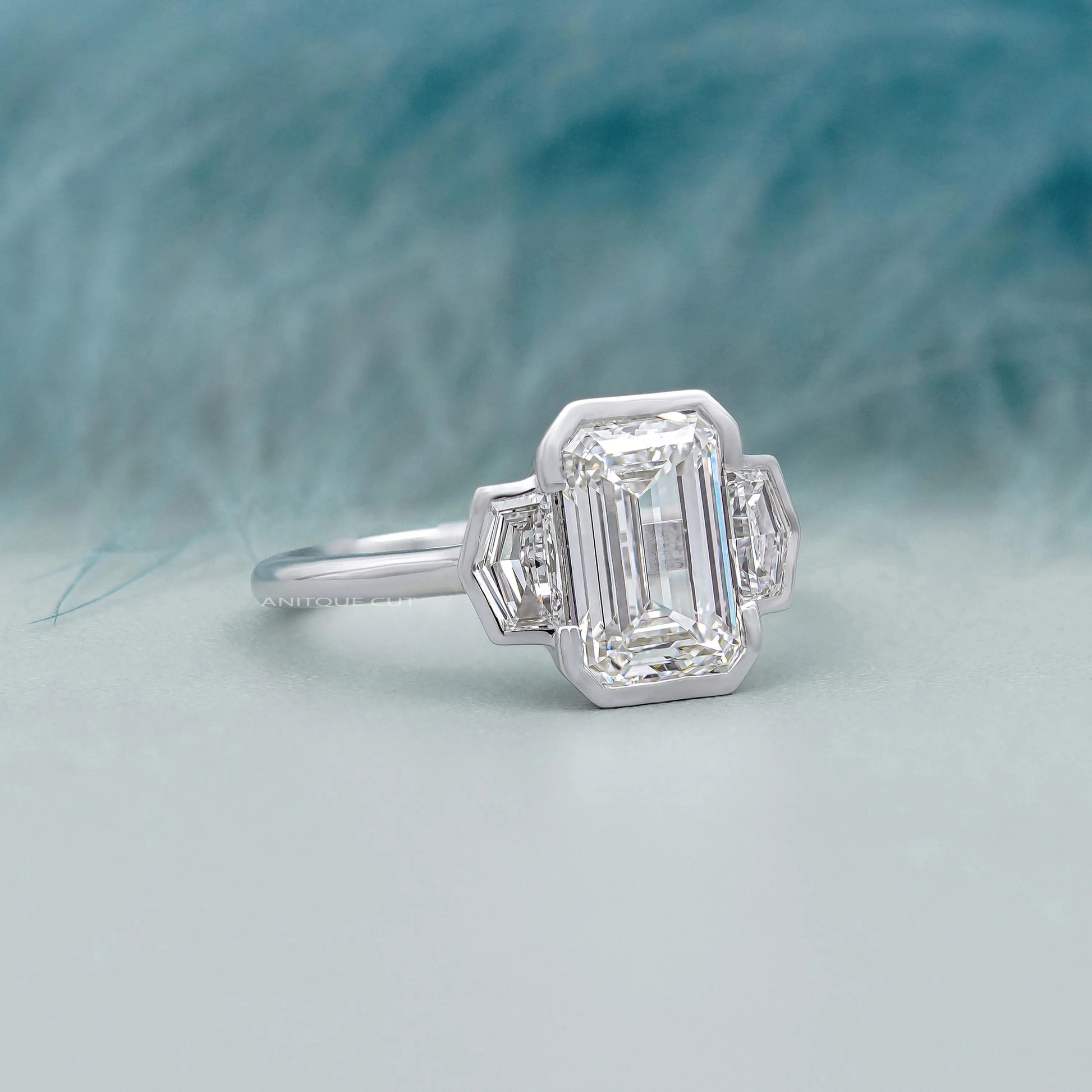 3.60TCW Emerald Cut Three-Stone Engagement Ring | 3ct Emerald Center Diamond | Cadillac Side Stones | Lab Grown | DEF Color | VVS–VS Clarity