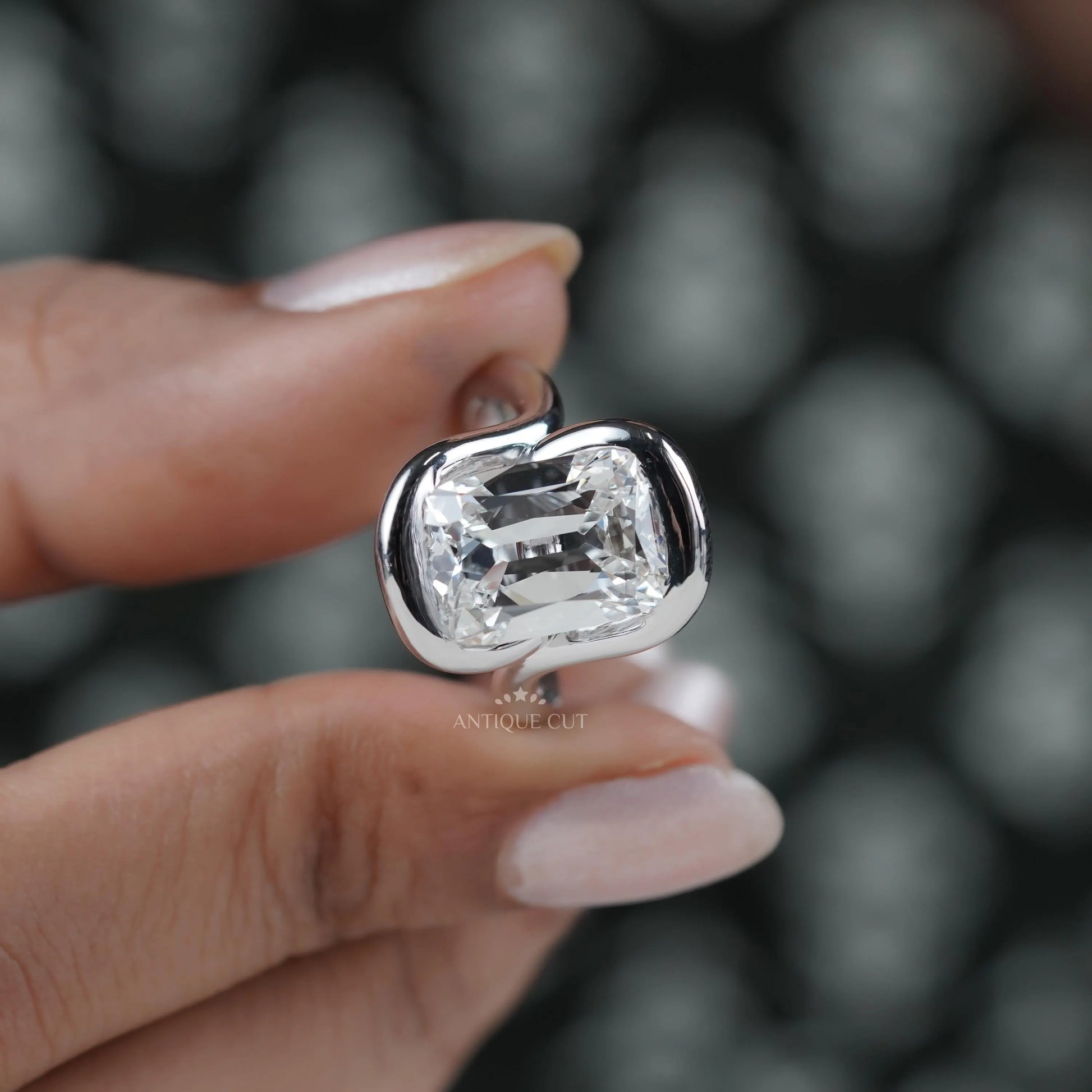 Lab grown cushion diamond engagement ring in white gold