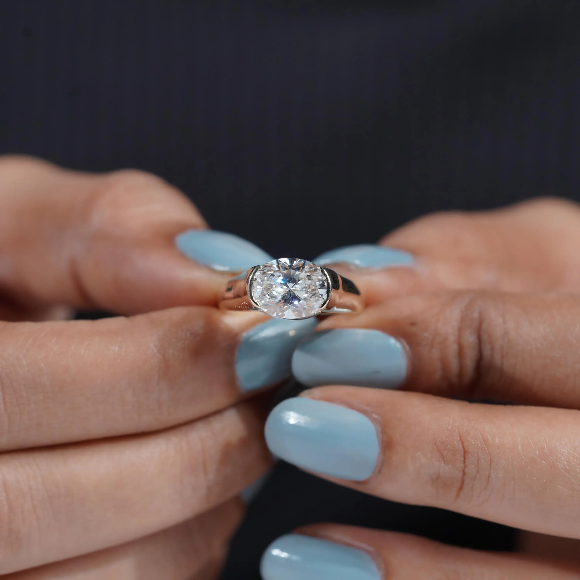 5.00ct Oval Bezel Set Engagement Ring • Solid Gold Thick Band Ring • Modern Oval Solitaire Ring • Unique Sculpted Bezel Ring