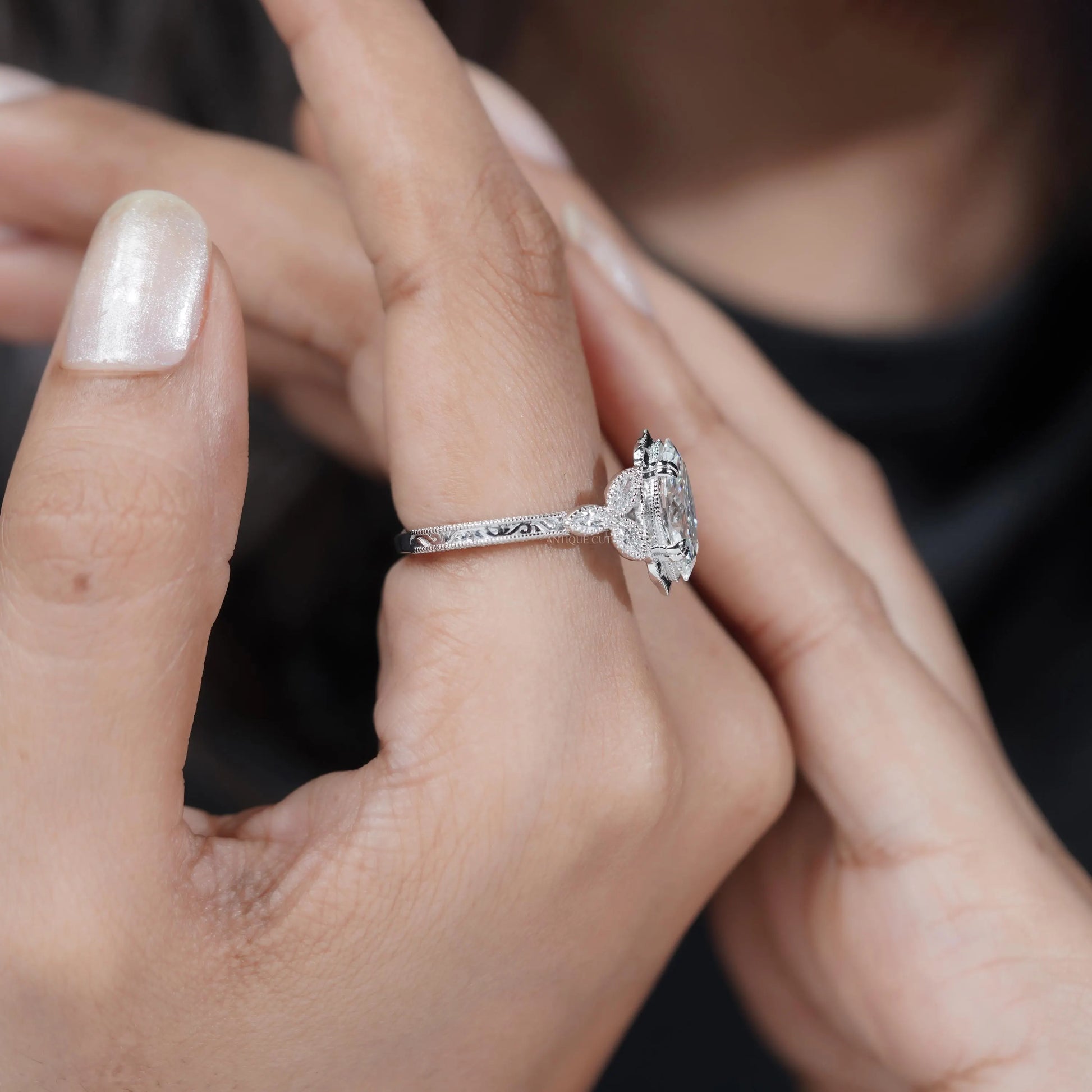 Vintage Engagement Rings Marquise Cut With Side Stones | IGI Certified
