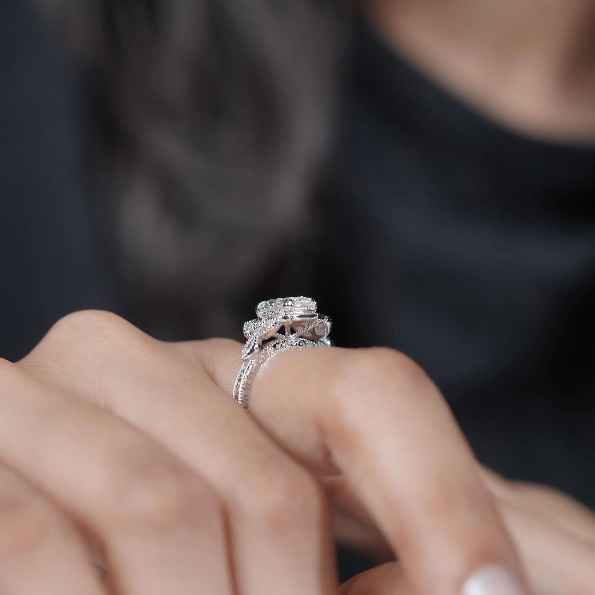 Classic vintage marquise cut solitaire ring design