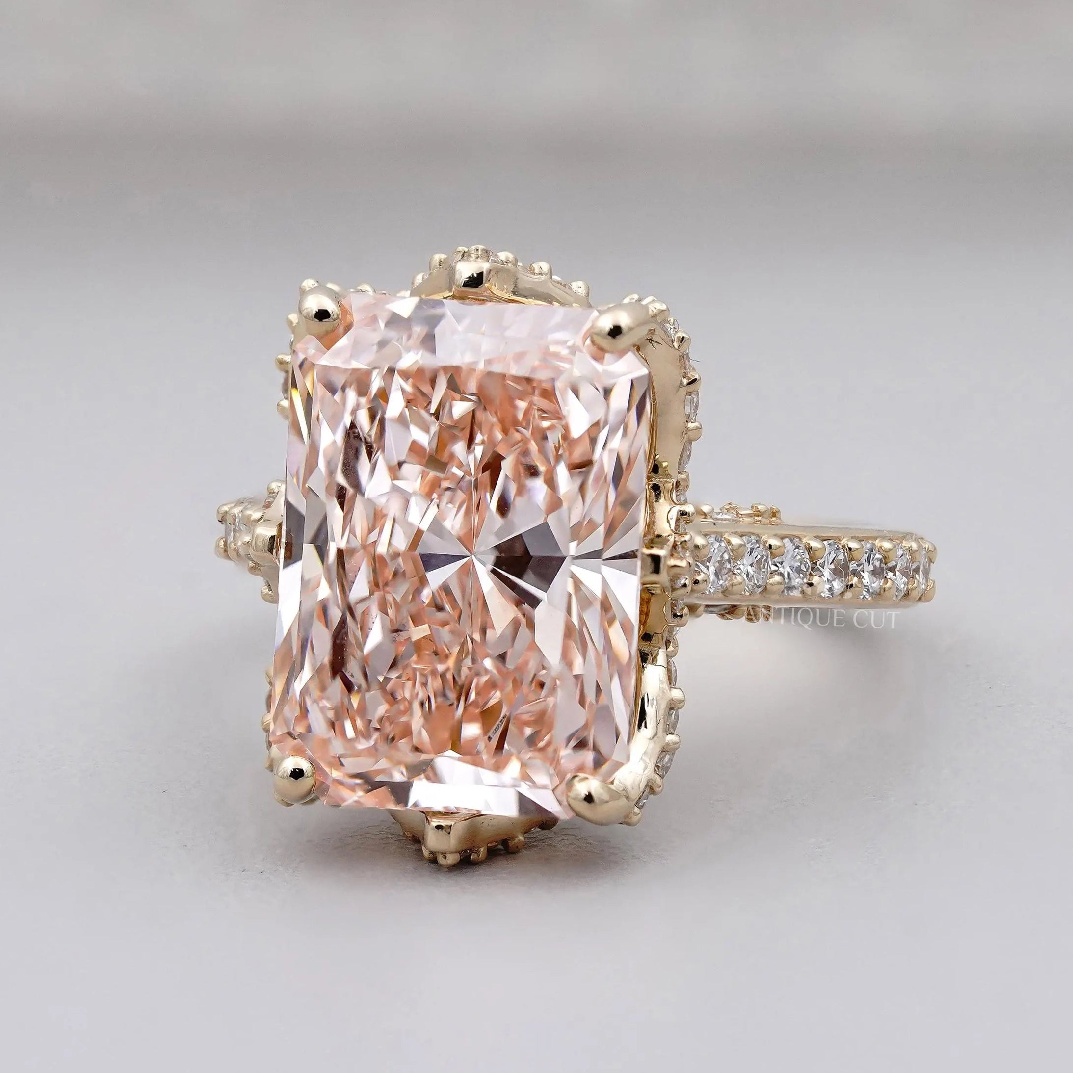 Yellow gold pink radiant diamond engagement ring hidden stone
