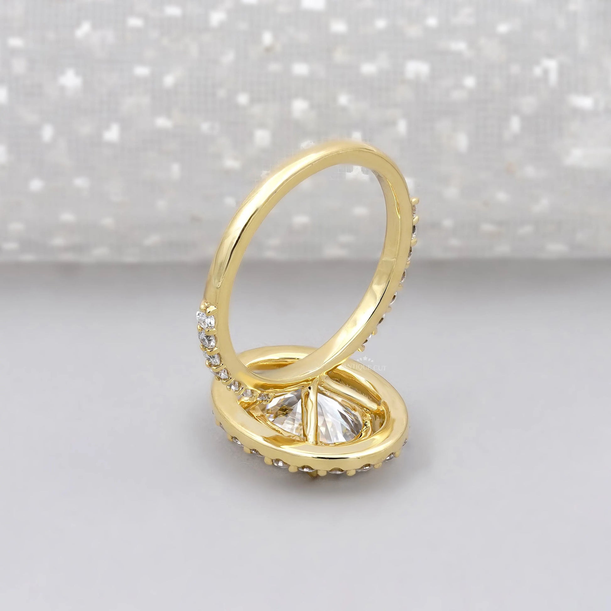 3.20TCW Oval Cut Lab Grown Diamond | Round Halo Engagement Ring | Pave Band | Yellow Gold Ring | IGI Certified D-E-F VVS-VS.