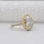 3.20TCW Oval Cut Lab Grown Diamond | Round Halo Engagement Ring | Pave Band | Yellow Gold Ring | IGI Certified D-E-F VVS-VS.