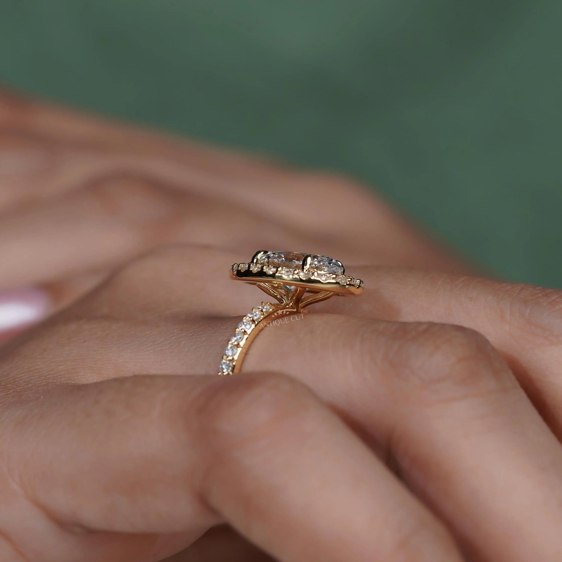 3.20TCW Oval Cut Lab Grown Diamond | Round Halo Engagement Ring | Pave Band | Yellow Gold Ring | IGI Certified D-E-F VVS-VS.