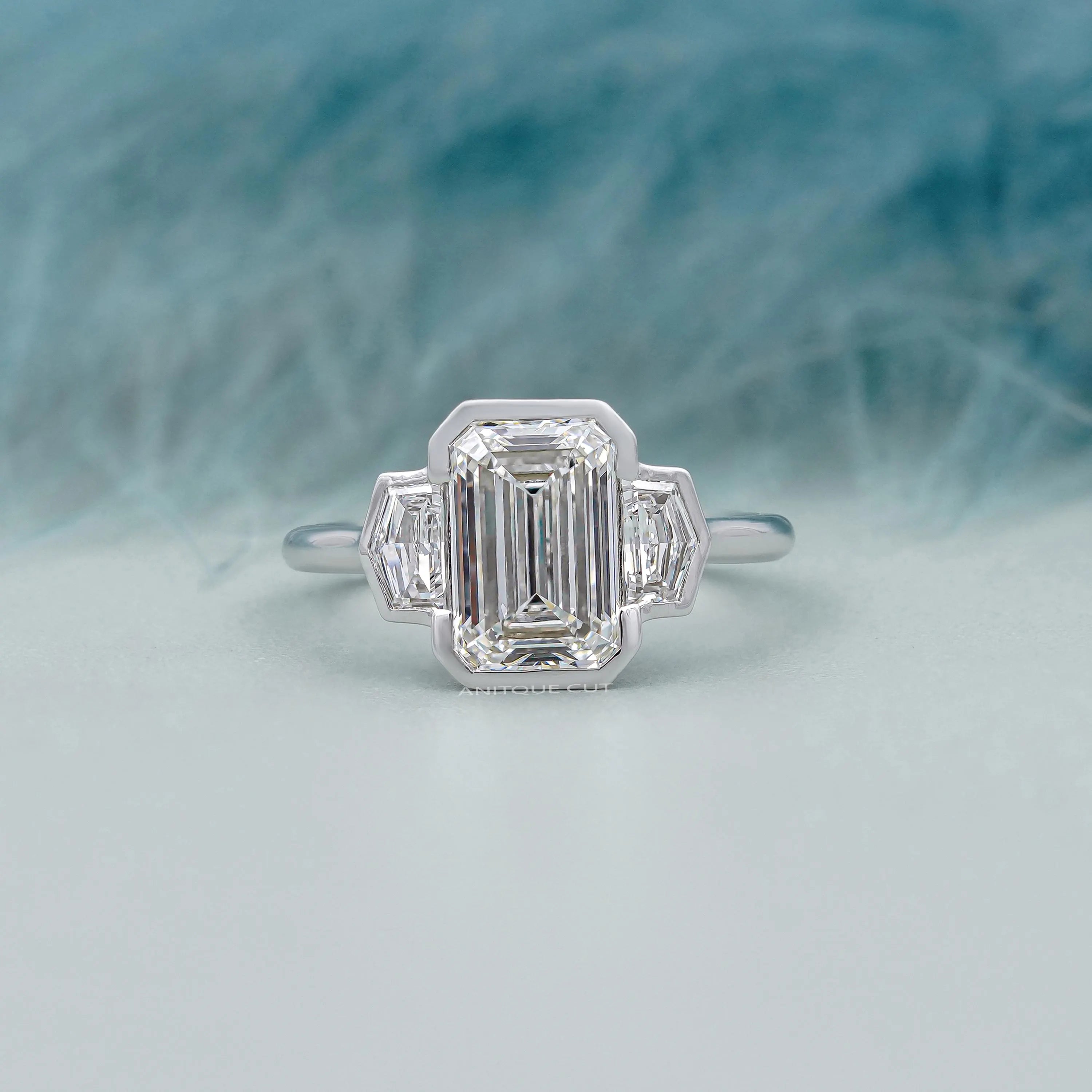 3.60TCW Emerald Cut Three-Stone Engagement Ring | 3ct Emerald Center Diamond | Cadillac Side Stones | Lab Grown | DEF Color | VVS–VS Clarity