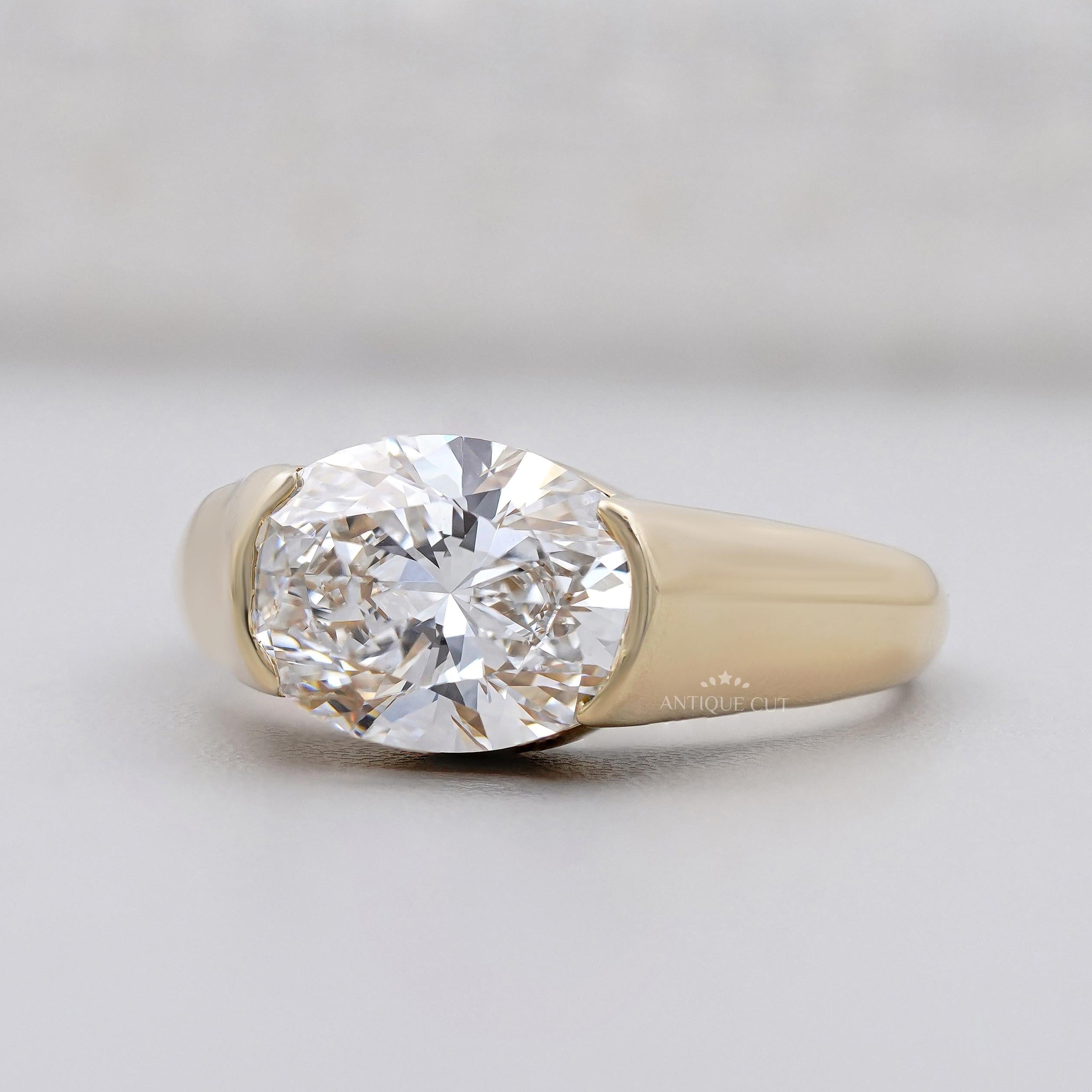 Bezel set solitaire oval diamond ring