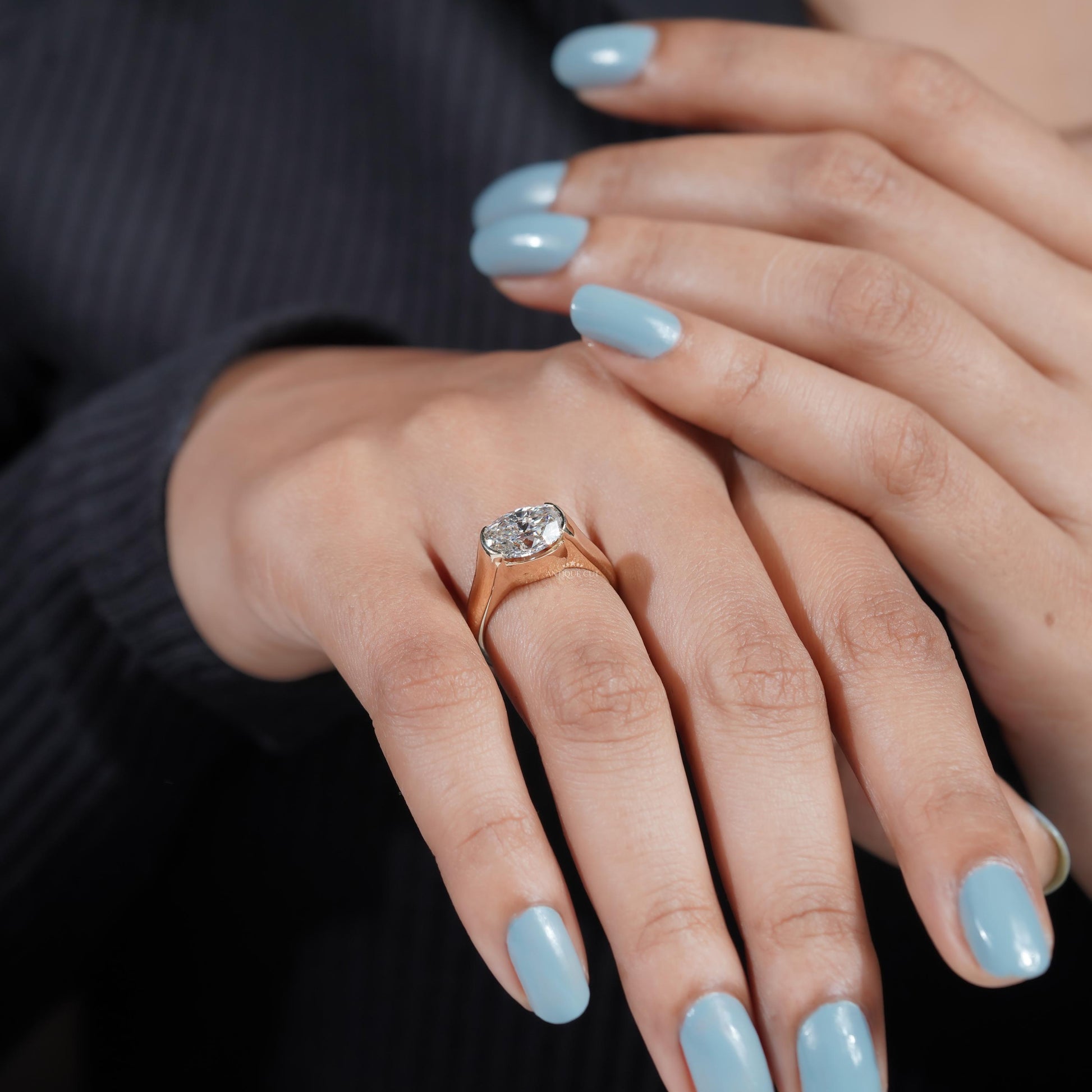 3.00ct Oval Bezel Set Engagement Ring • Solid Gold Thick Band Ring • Modern Oval Solitaire Ring • Unique Sculpted Bezel Ring