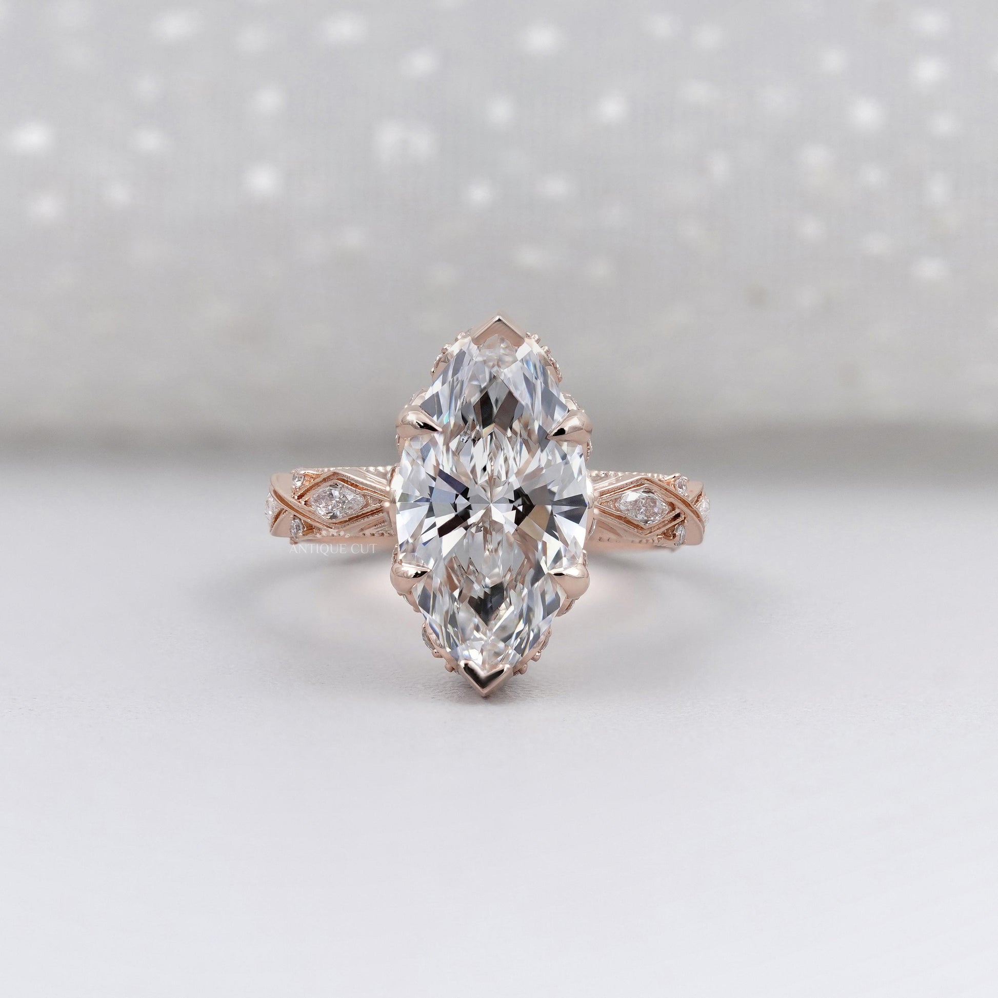 Marquise Cut 3.50tcw Lab Grown Diamond Engagement Ring | Vintage Halo IGI Certified