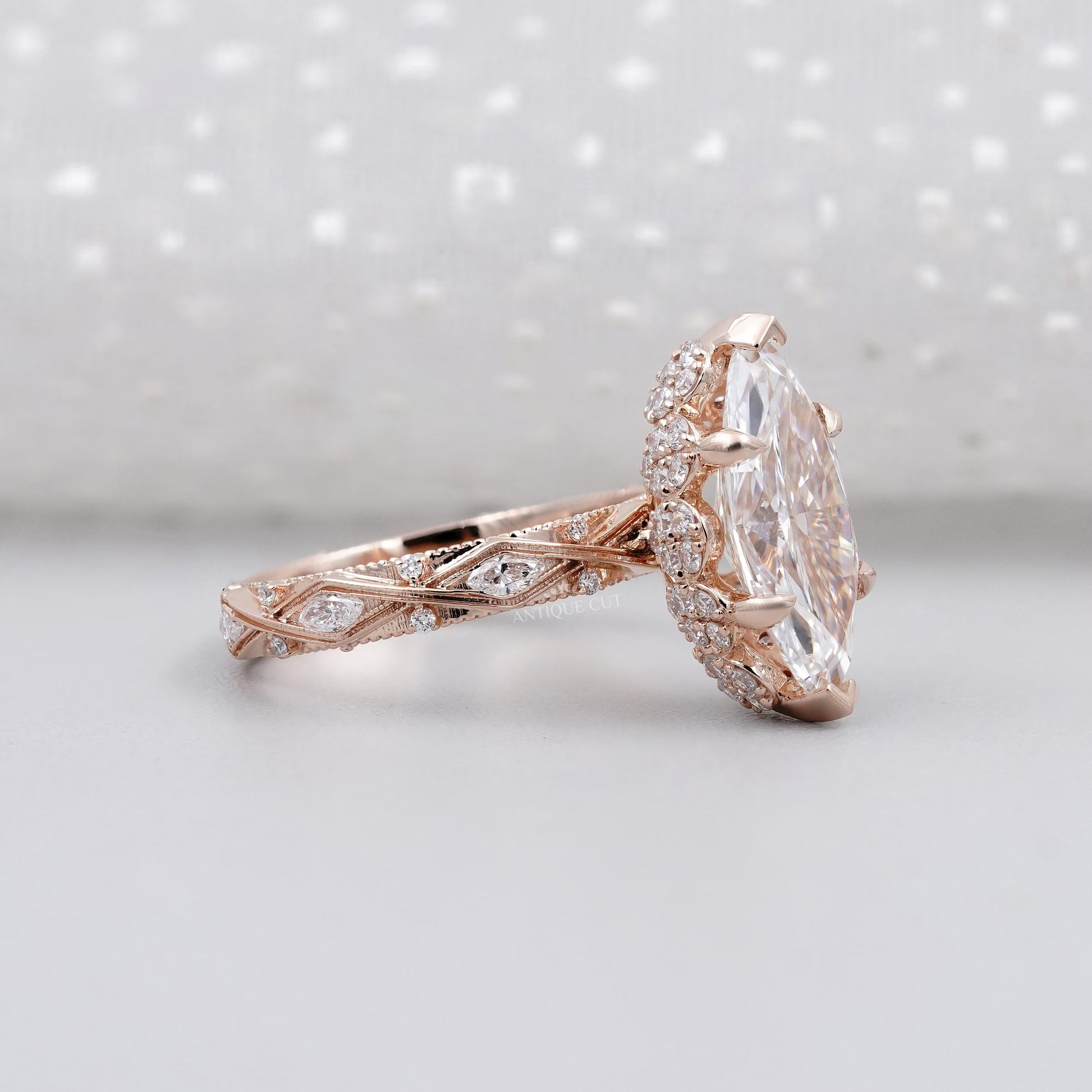 Marquise Cut 3.50tcw Lab Grown Diamond Engagement Ring | Vintage Halo IGI Certified