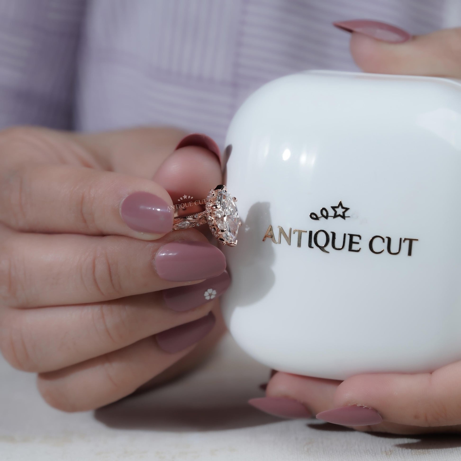 Marquise Cut 3.50tcw Lab Grown Diamond Engagement Ring | Vintage Halo IGI Certified