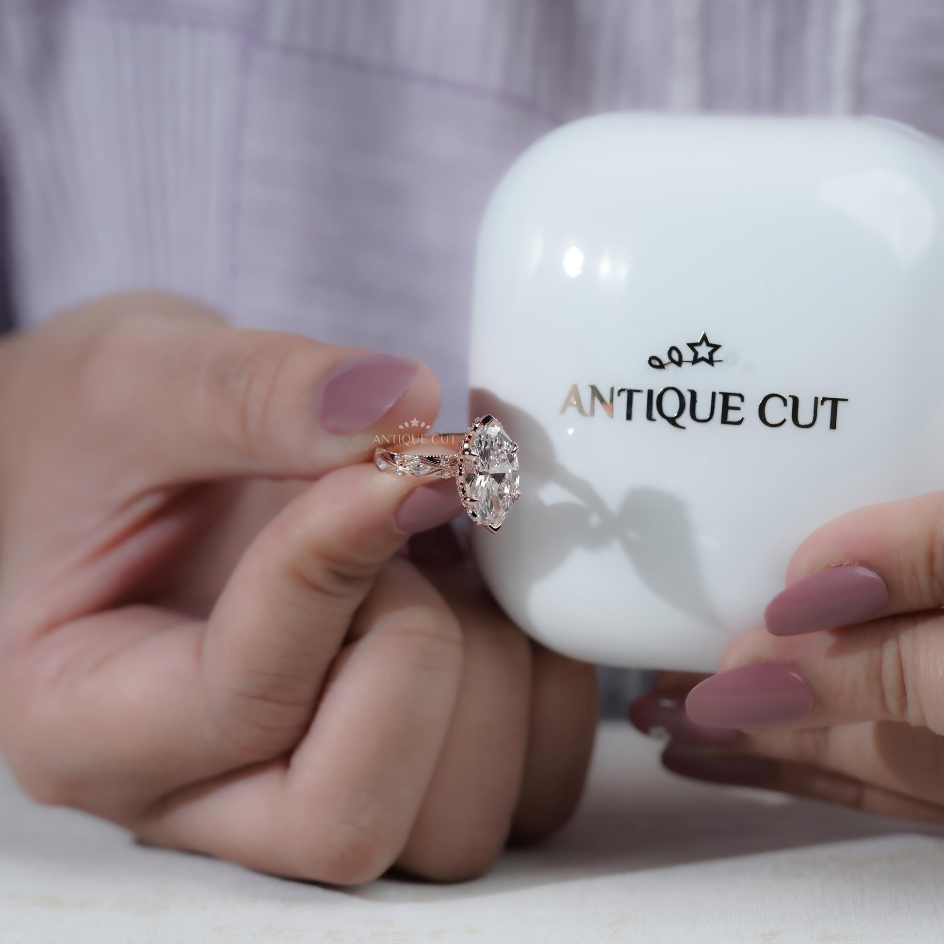 Marquise Cut 3.50tcw Lab Grown Diamond Engagement Ring | Vintage Halo IGI Certified