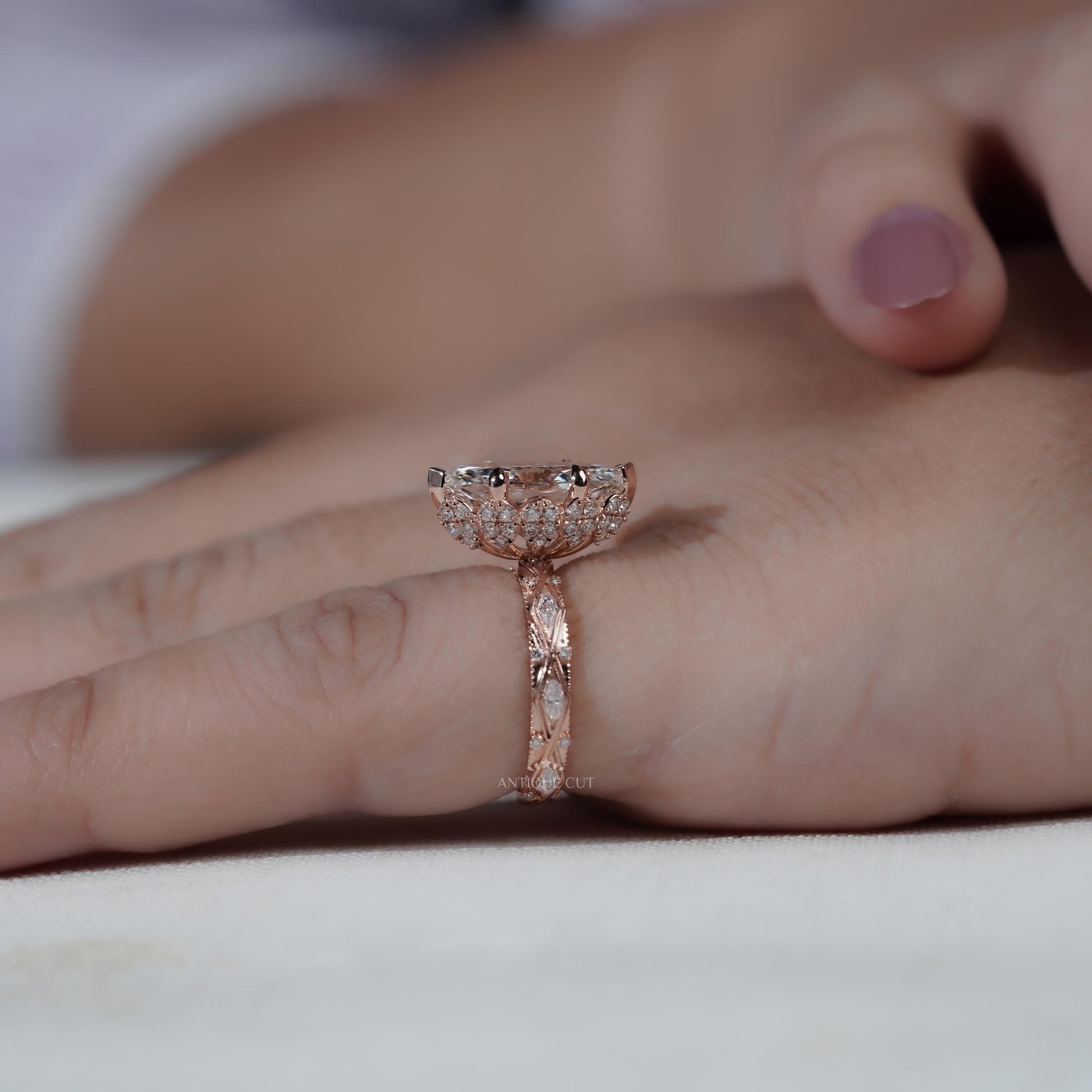 Marquise Cut 3.50tcw Lab Grown Diamond Engagement Ring | Vintage Halo IGI Certified