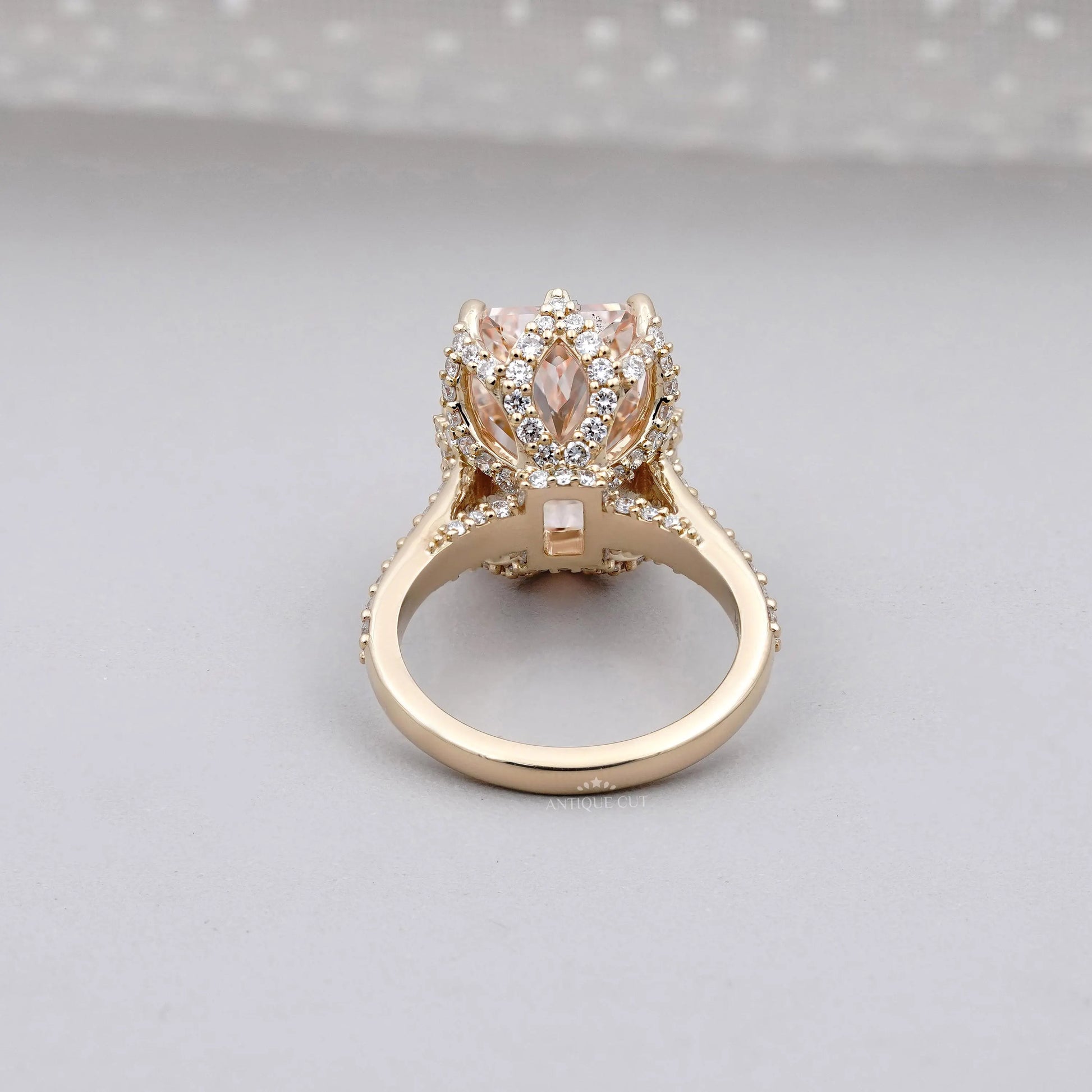 Pink radiant cut diamond ring hidden stone yellow gold