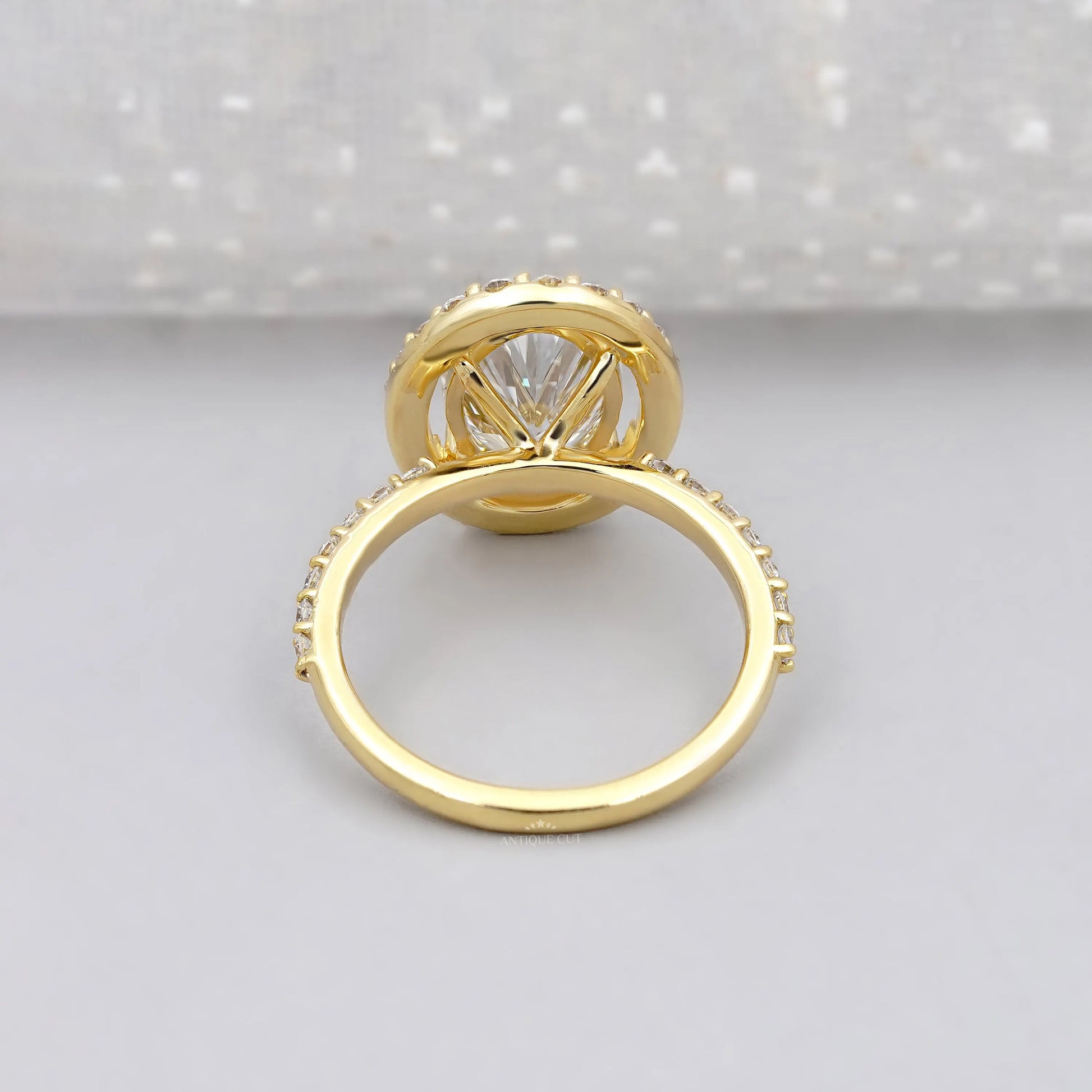 3.20TCW Oval Cut Lab Grown Diamond | Round Halo Engagement Ring | Pave Band | Yellow Gold Ring | IGI Certified D-E-F VVS-VS.