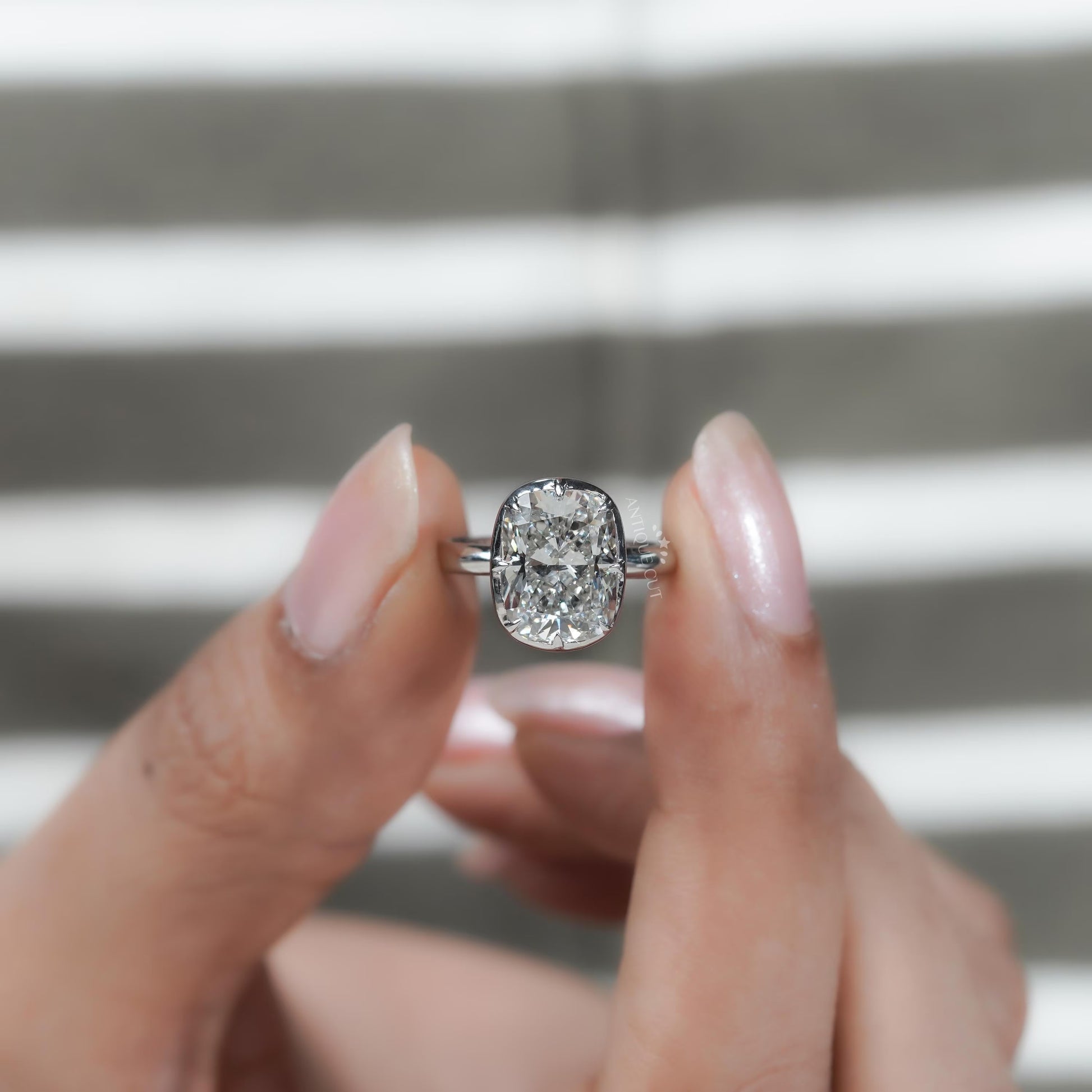 4.00TCW Cushion Cut Lab Grown Diamond Engagement Ring | Bezel Solitaire | IGI Certified | D-E-F VVS-VS.