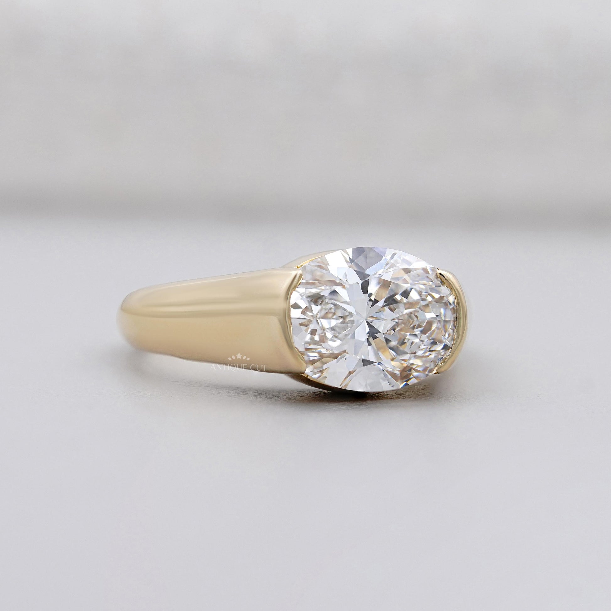 3.00ct Oval Bezel Set Engagement Ring • Solid Gold Thick Band Ring • Modern Oval Solitaire Ring • Unique Sculpted Bezel Ring