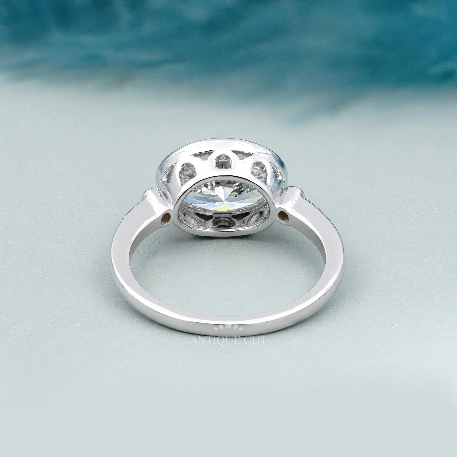 East West Oval Engagement Ring With Bezel Setting | Lab Grown Diamond