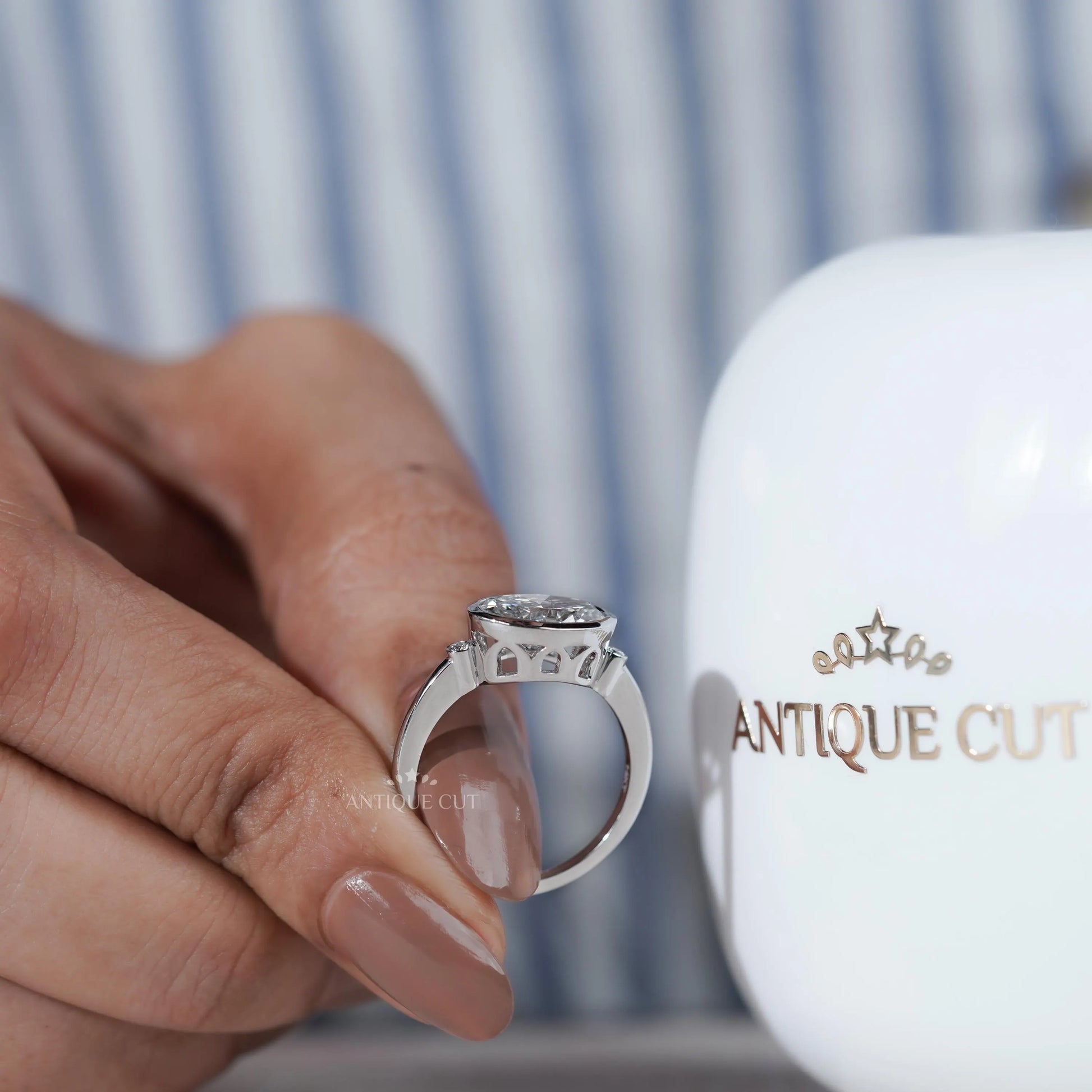 East West Oval Engagement Ring With Bezel Setting | Lab Grown Diamond