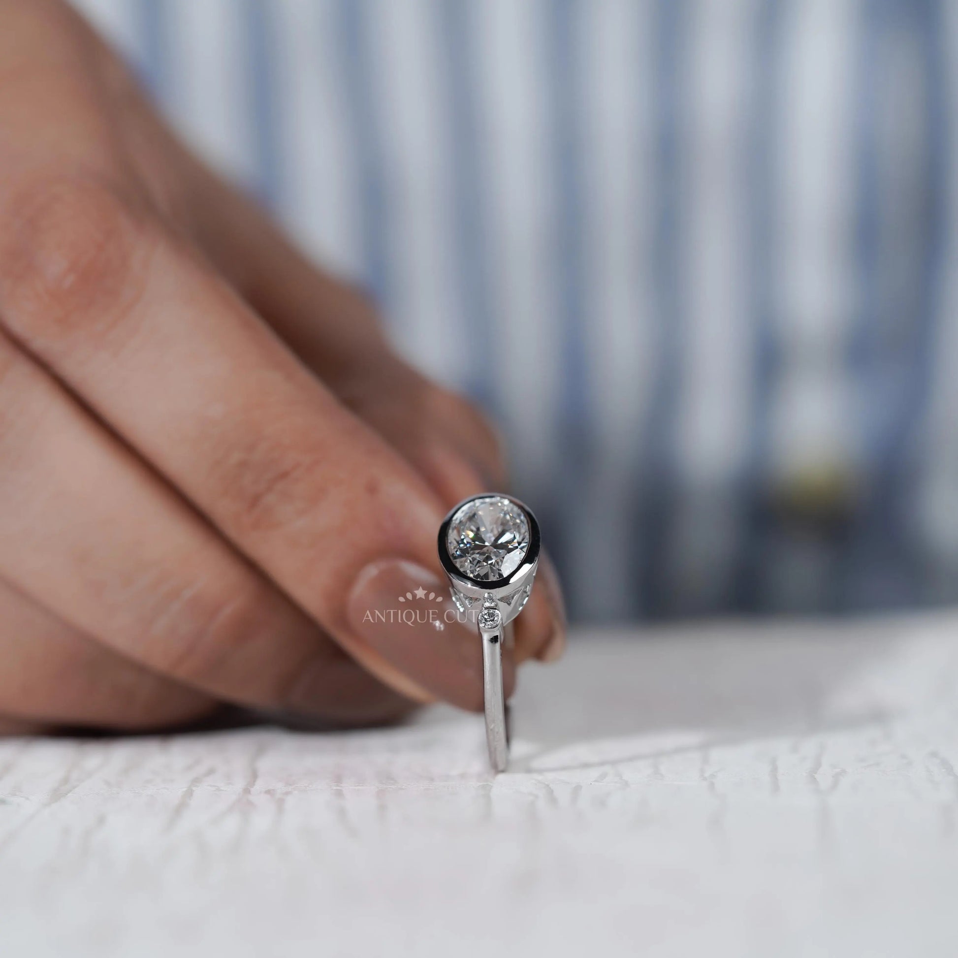 East West Oval Engagement Ring With Bezel Setting | Lab Grown Diamond