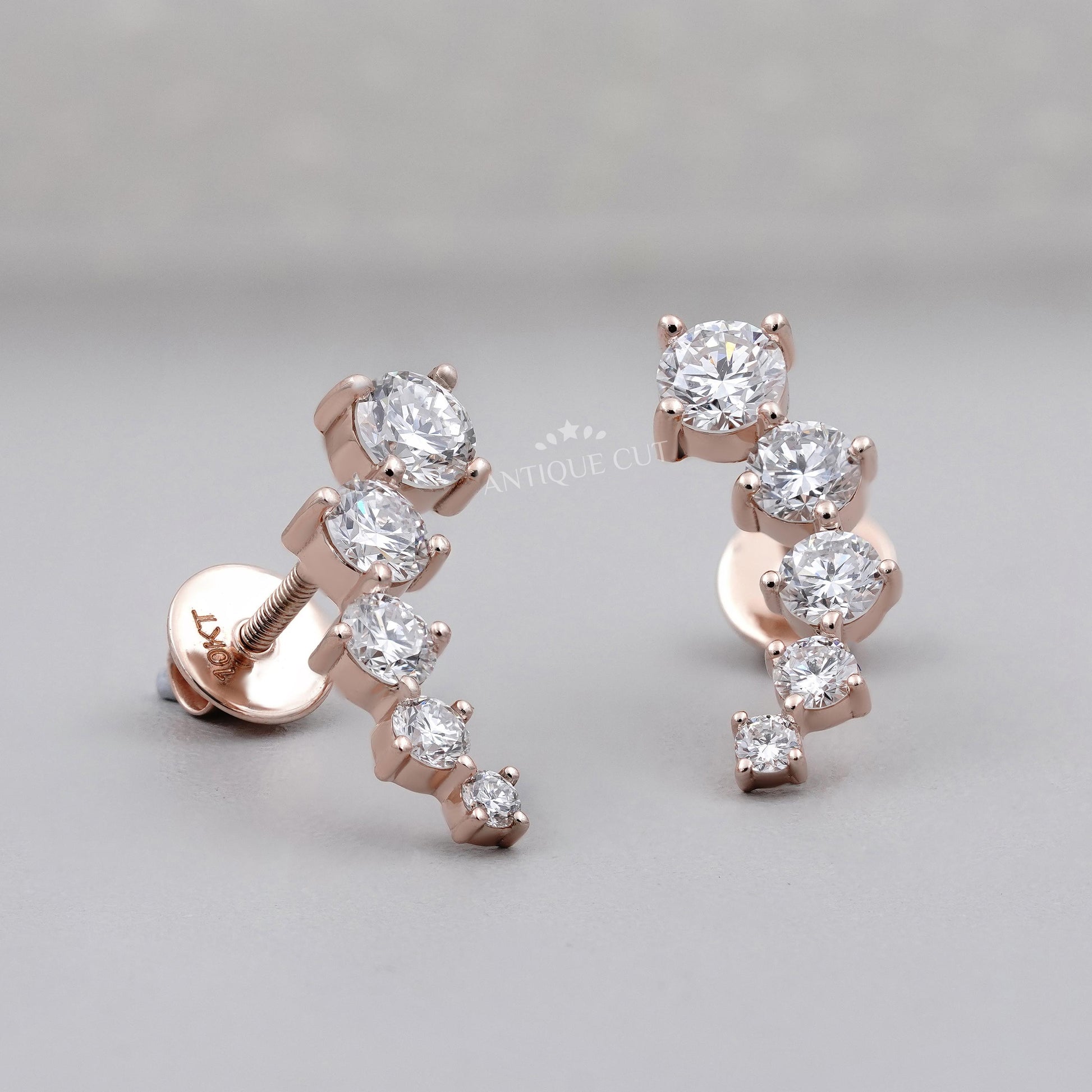 1.42tcw Round Lab Grown Diamond Curve Earring, EF Color, VS Clarity - IGI Certified