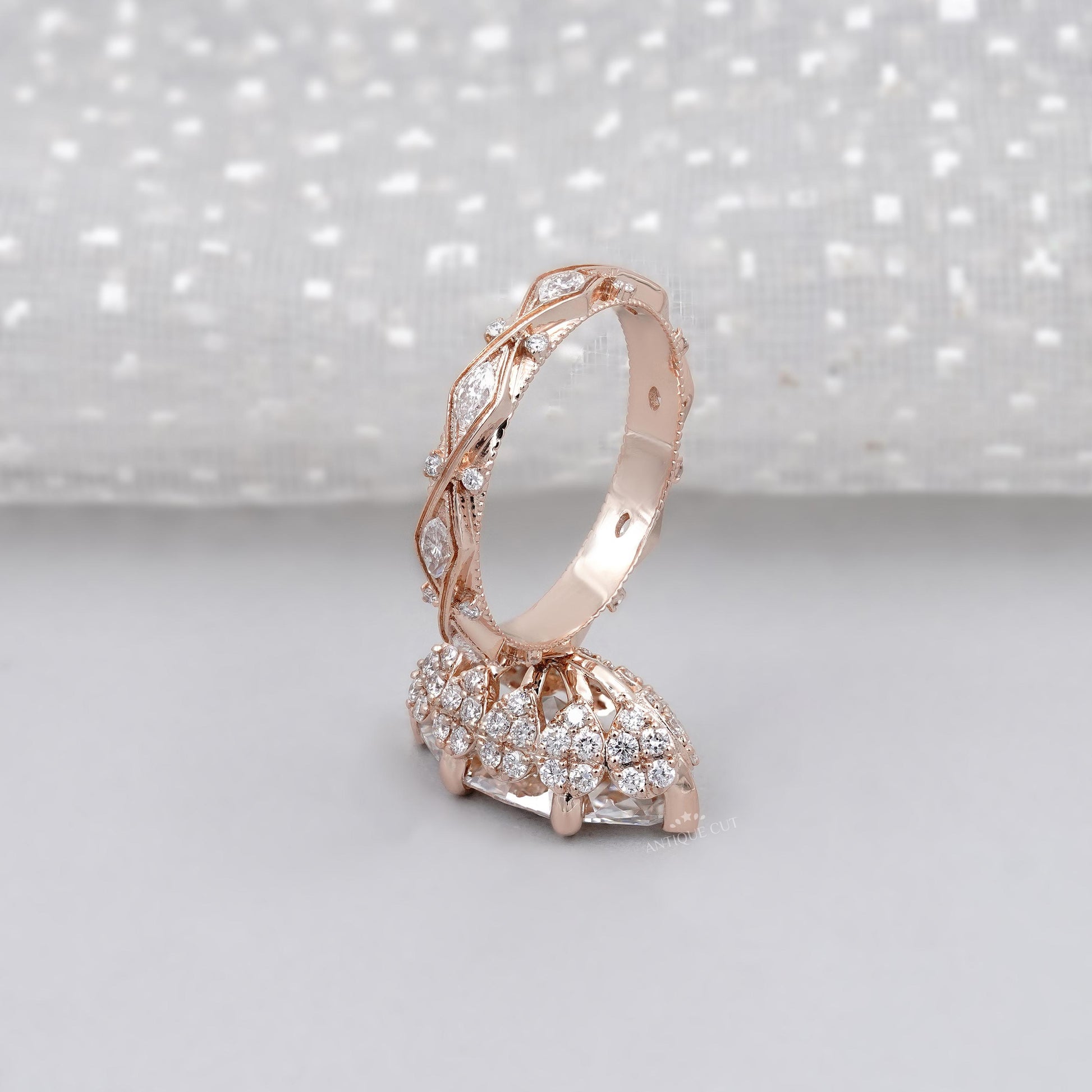 Marquise Cut 3.50tcw Lab Grown Diamond Engagement Ring | Vintage Halo IGI Certified