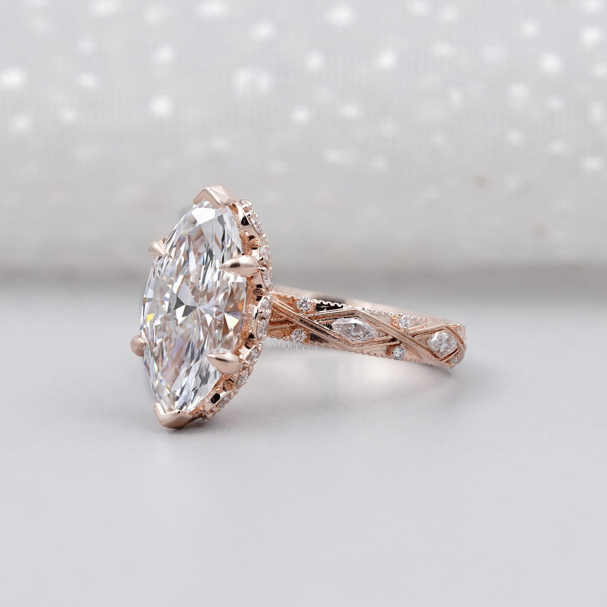 Marquise Cut 3.50tcw Lab Grown Diamond Engagement Ring | Vintage Halo IGI Certified